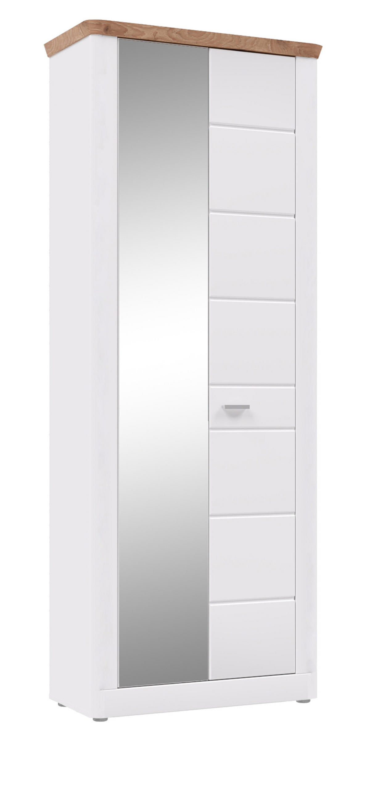 GARDEROBENSCHRANK weiß matt und Eiche 79 x 204 cm, mit Soft-Close - Eichefarben/Silberfarben, Glas/Holzwerkstoff (79/204/37cm) - Inn.Furn