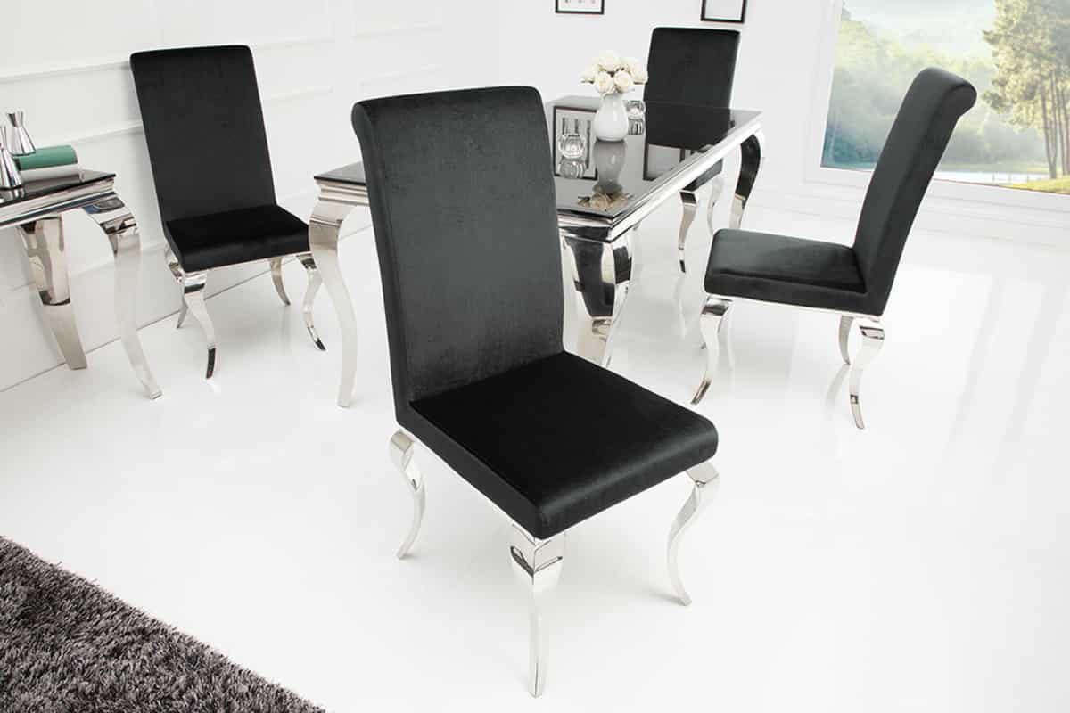 STUHL MODERN BAROCK Samt Schwarz 105 cm - Silberfarben/Schwarz, Textil/Metall (45/104/64cm) - riess-ambiente