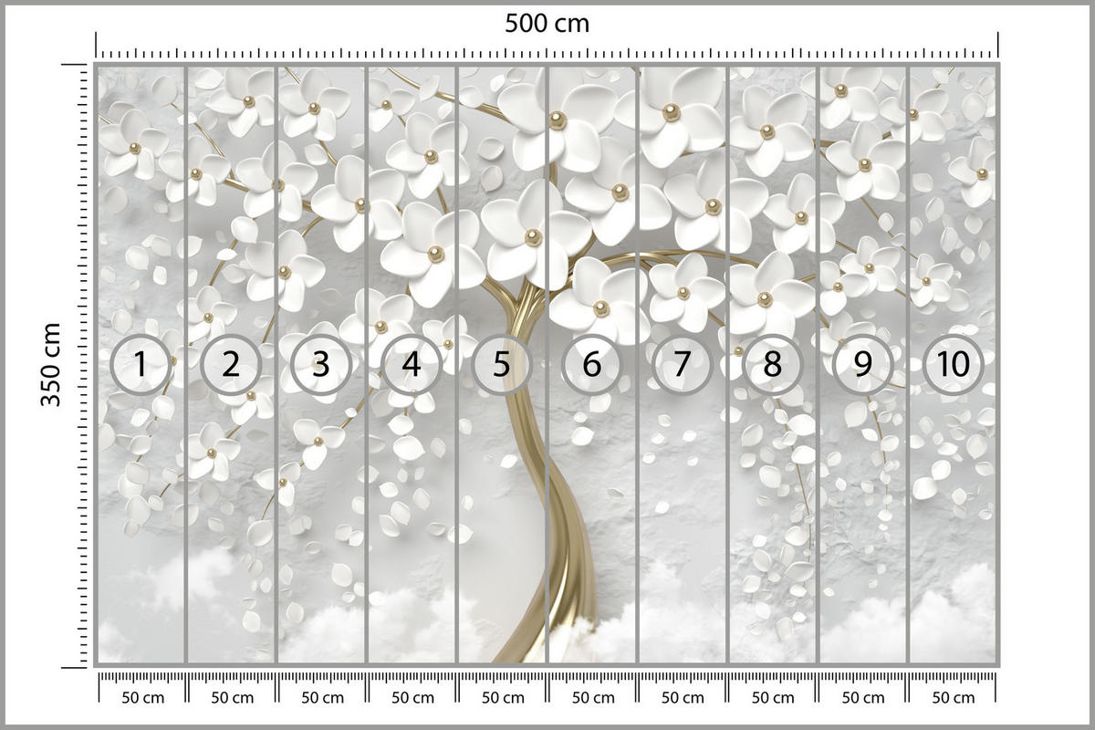 FOTOTAPETE für Schlafzimmer Perlmutt Blumen Abstract Baum 500x350 - Gelb/Goldfarben, Papier (500/350cm) - Muralo