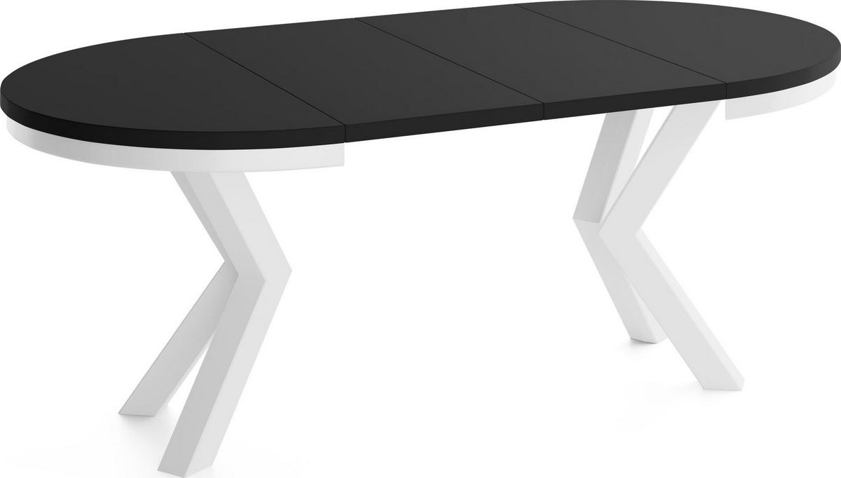 ESSTISCH Clara Weiß runder ausziehbarer, Schwarz 120-200/120/76 cm - Schwarz/Weiß, Holzwerkstoff/Metall (120/196/76cm) - WFL GROUP