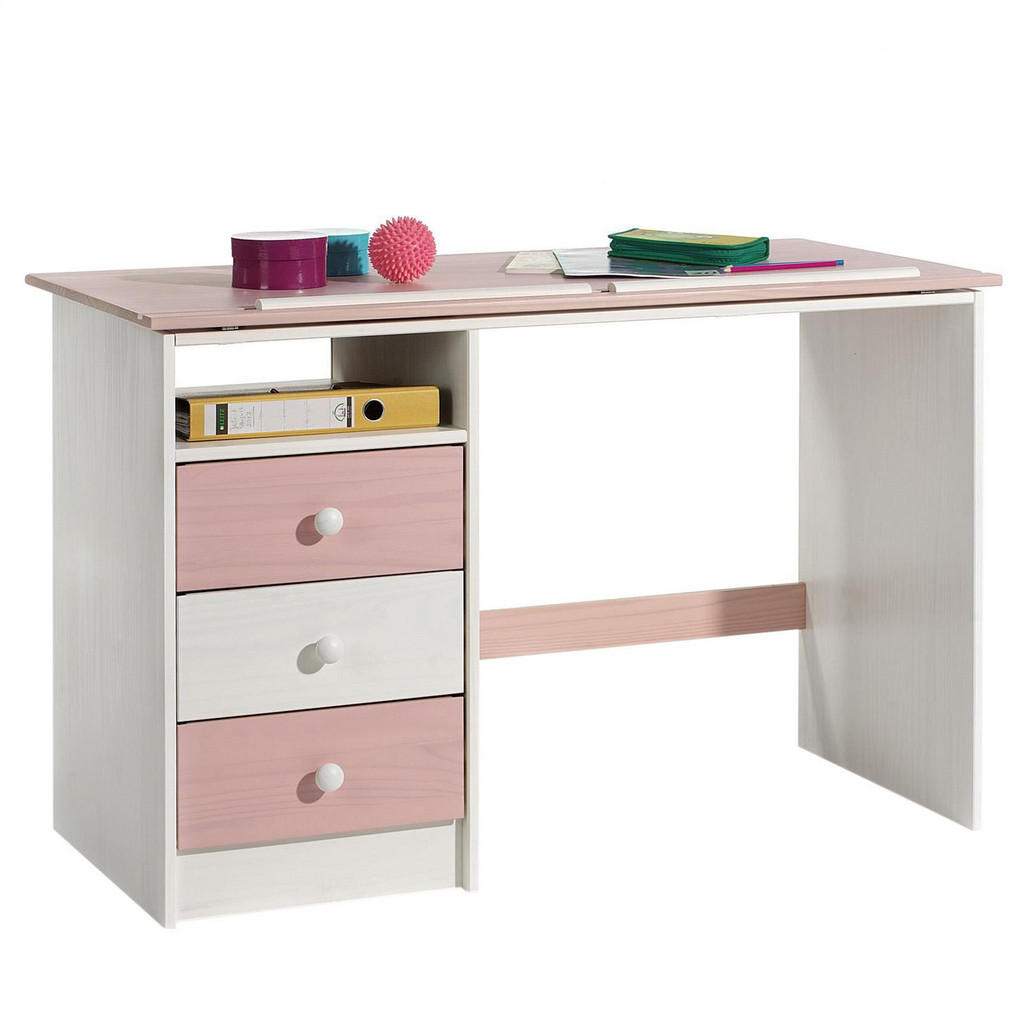 Thumbnail - Idimex Kinderschreibtisch, Weiß, Rosa, Holz, Kiefer, Mode, 115x73x60 cm, FSC Mix, Arbeitszimmer, Schreibtische, Jugend- ...