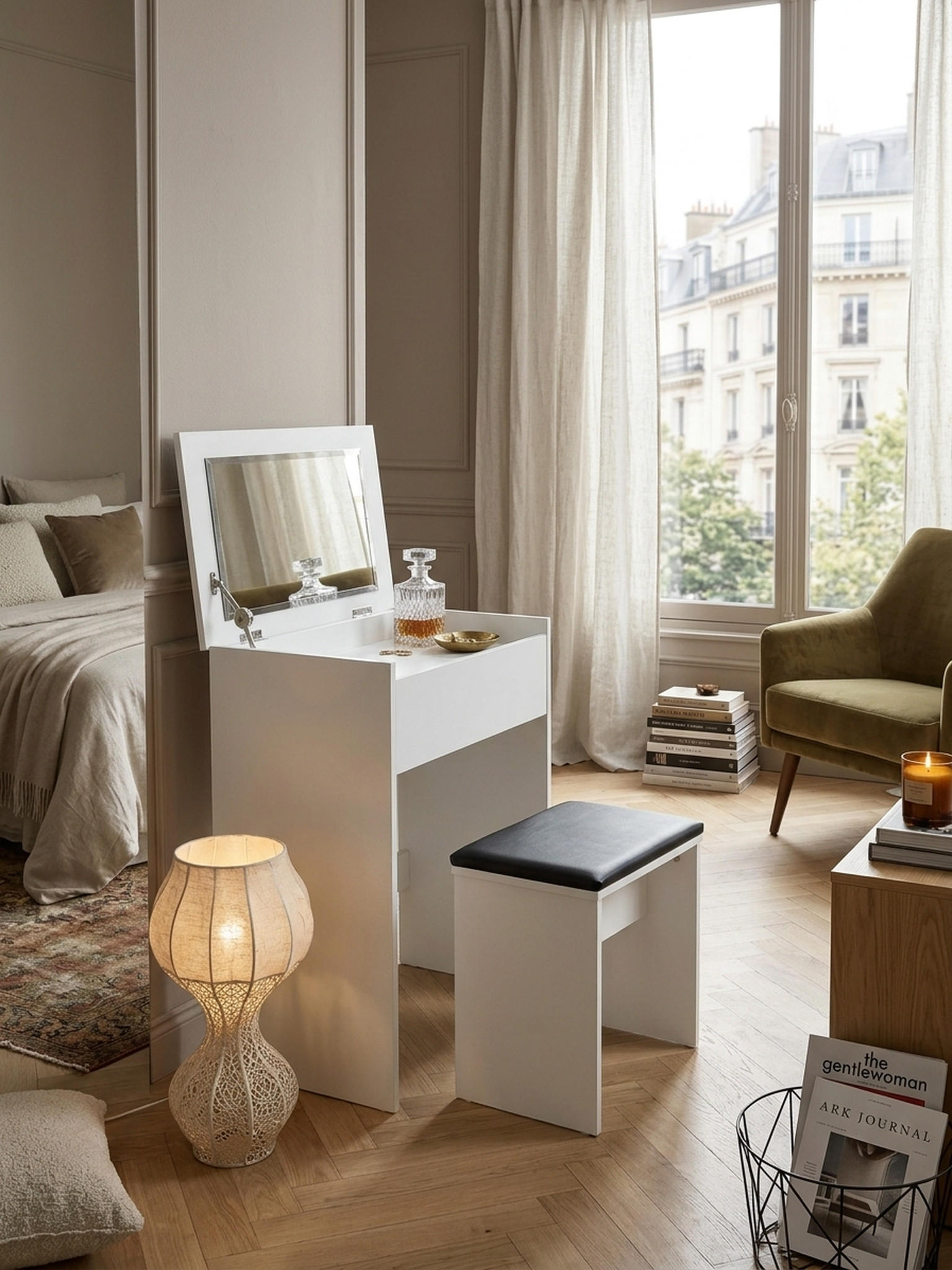 Thumbnail - Kadima Design Schminktisch, Weiß, Textil, 1 Schubladen, Rechteckig,Rechteckig, Wange, 60x81x40 cm, Schlafzimmer, Schmink...