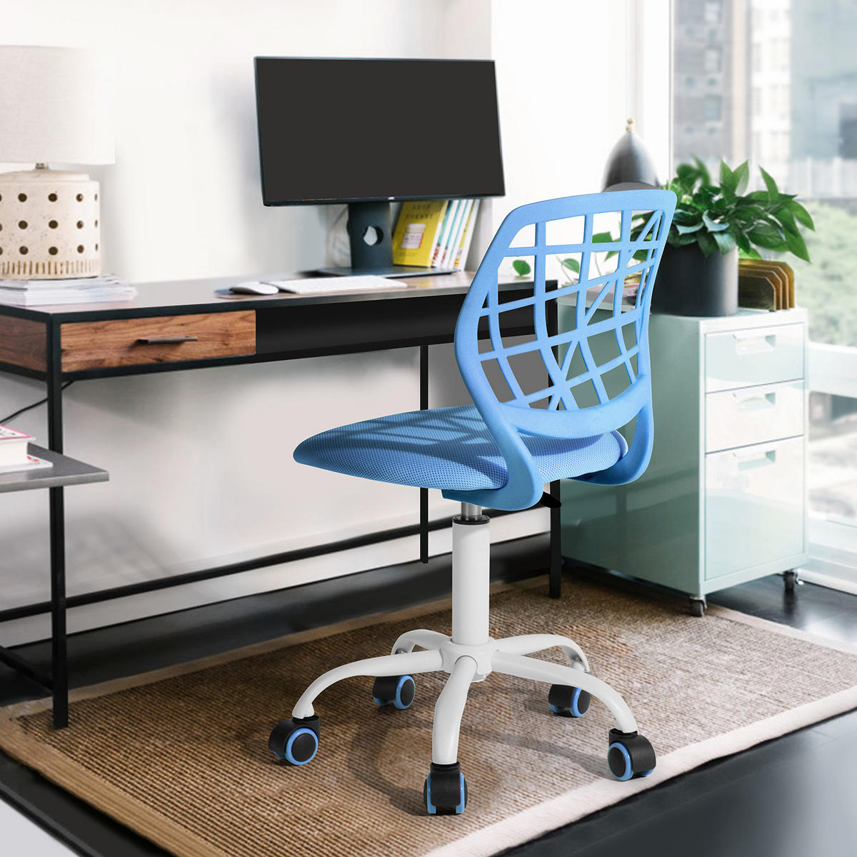 DREHSTUHL Blau - Blau/Weiß, Metall (38/85/39cm) - Urban Meuble