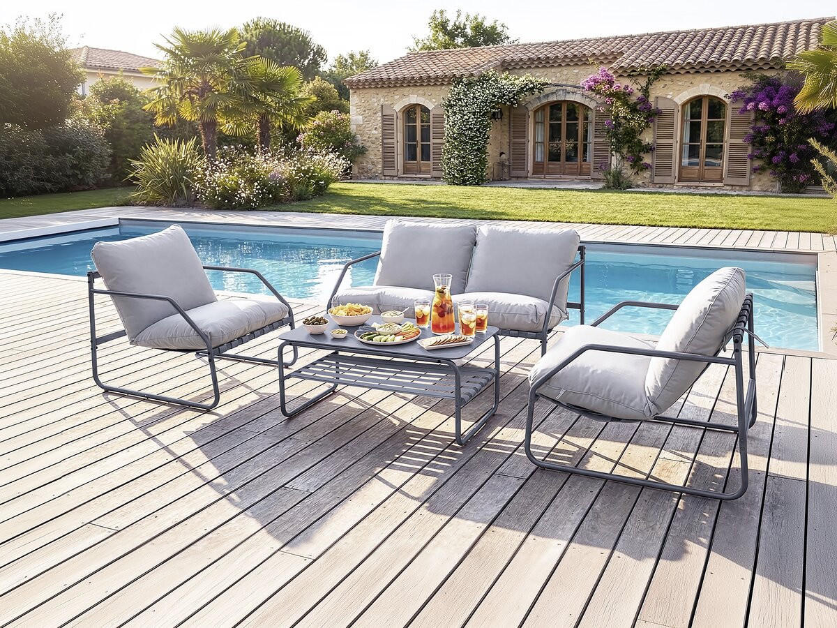 LOUNGEGARNITUR Sora 4-Sitzer Grau - Grau, Metall - Habitat Garten