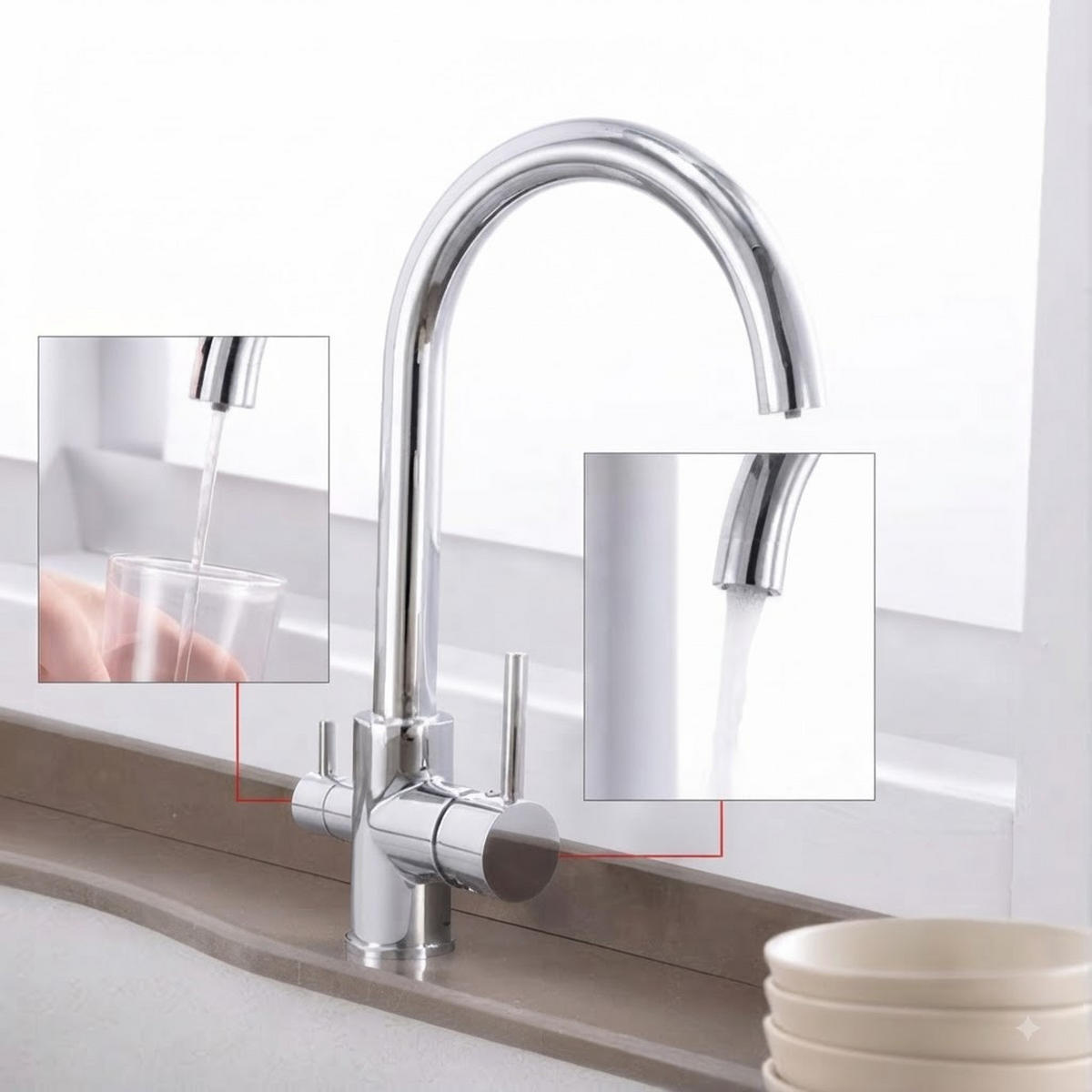 BADEZIMMERARMATUR mit Schlauch, 33.5cm hoch, silber - Silberfarben, Metall (51/6/28cm) - Vallsero