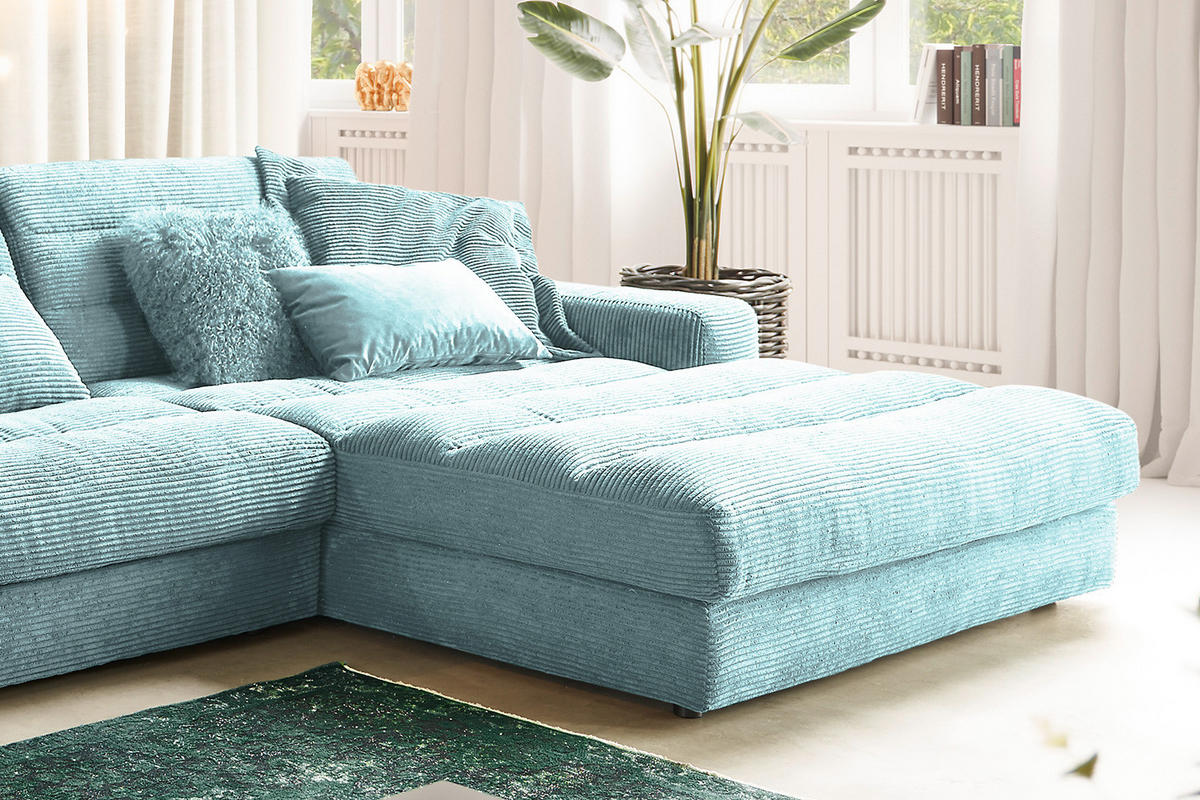 ECKSOFA XL LANA Hellblau Cord - Schwarz/Hellblau, Textil (416/205cm) - KAWOLA