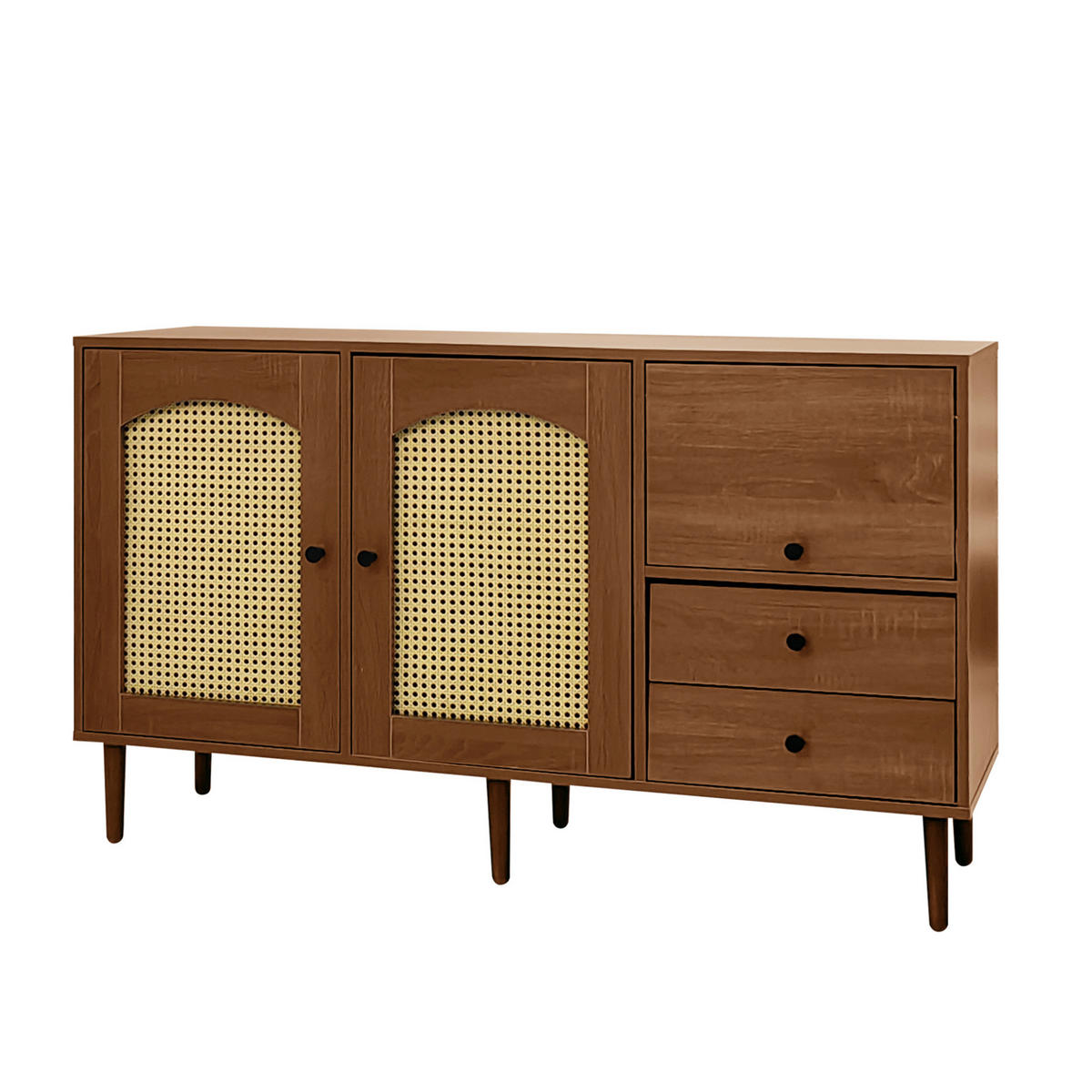 SIDEBOARD im Landhausstil 130 x 40 x 75,5 cm Holzoptik mit Rattantüren - Braun, Holzwerkstoff (130/75.5/40cm) - Meubliv