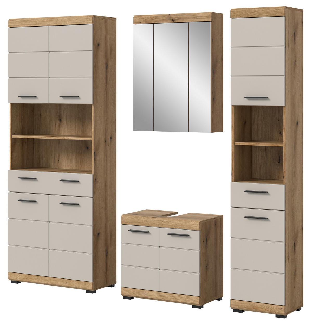 BADMÖBEL Set 4-teilig in Sand Kashmir und Evoke Eiche Badkombination 200 x 191 cm Shawn - Kaschmir/Eichefarben, Glas/Holzwerkstoff (201/191/34cm) - Inn.Furn