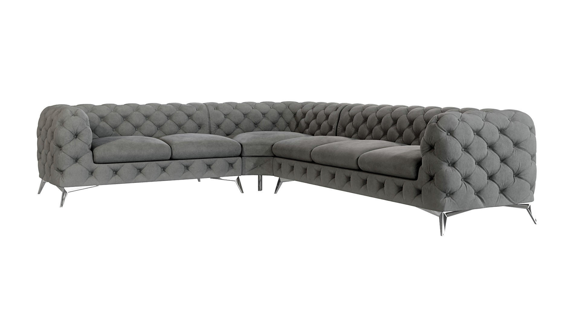 ECKSOFA Chesterfield Laura Grau Samt - Silberfarben/Grau, Holz/Textil (323/264cm) - S-Style Möbel