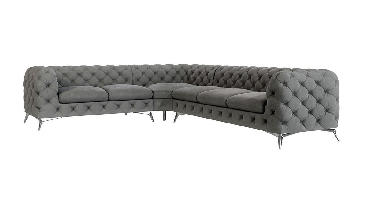 ECKSOFA Chesterfield Laura Grau Samt - Silberfarben/Grau, Holz/Textil (323/264cm) - S-Style Möbel