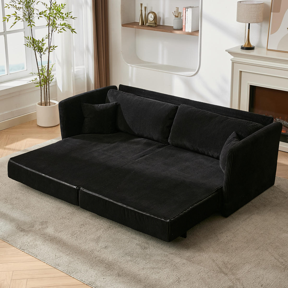 SOFA mit Schlaffunktion 182 cm Schwarz - Schwarz, Metall (182/84/88cm) - Meubliv