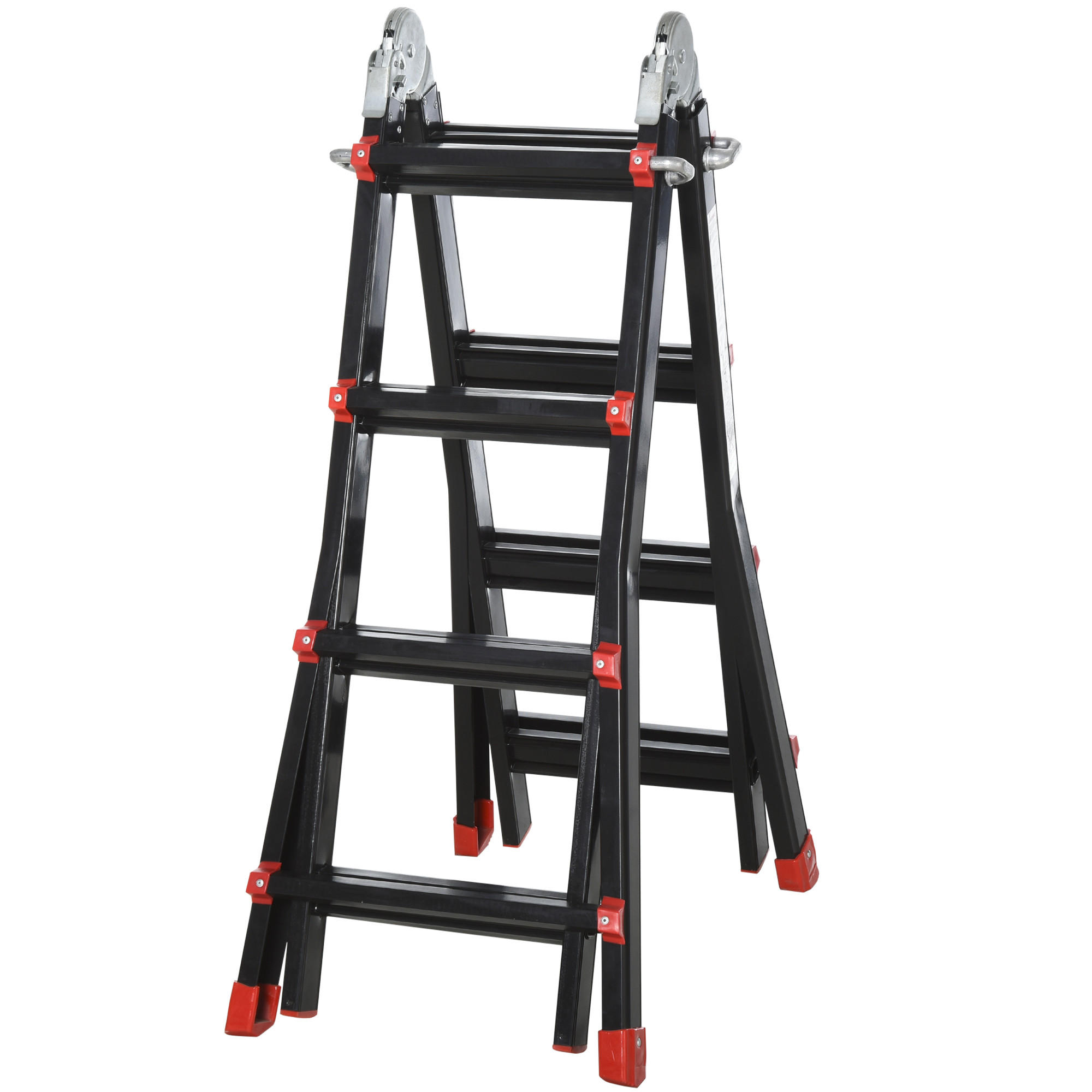 TELESKOPLEITER 4m Aluminiumleiter bis 150 kg Belastbarkeit - Schwarz, Metall (46/401/11cm) - HOMCOM