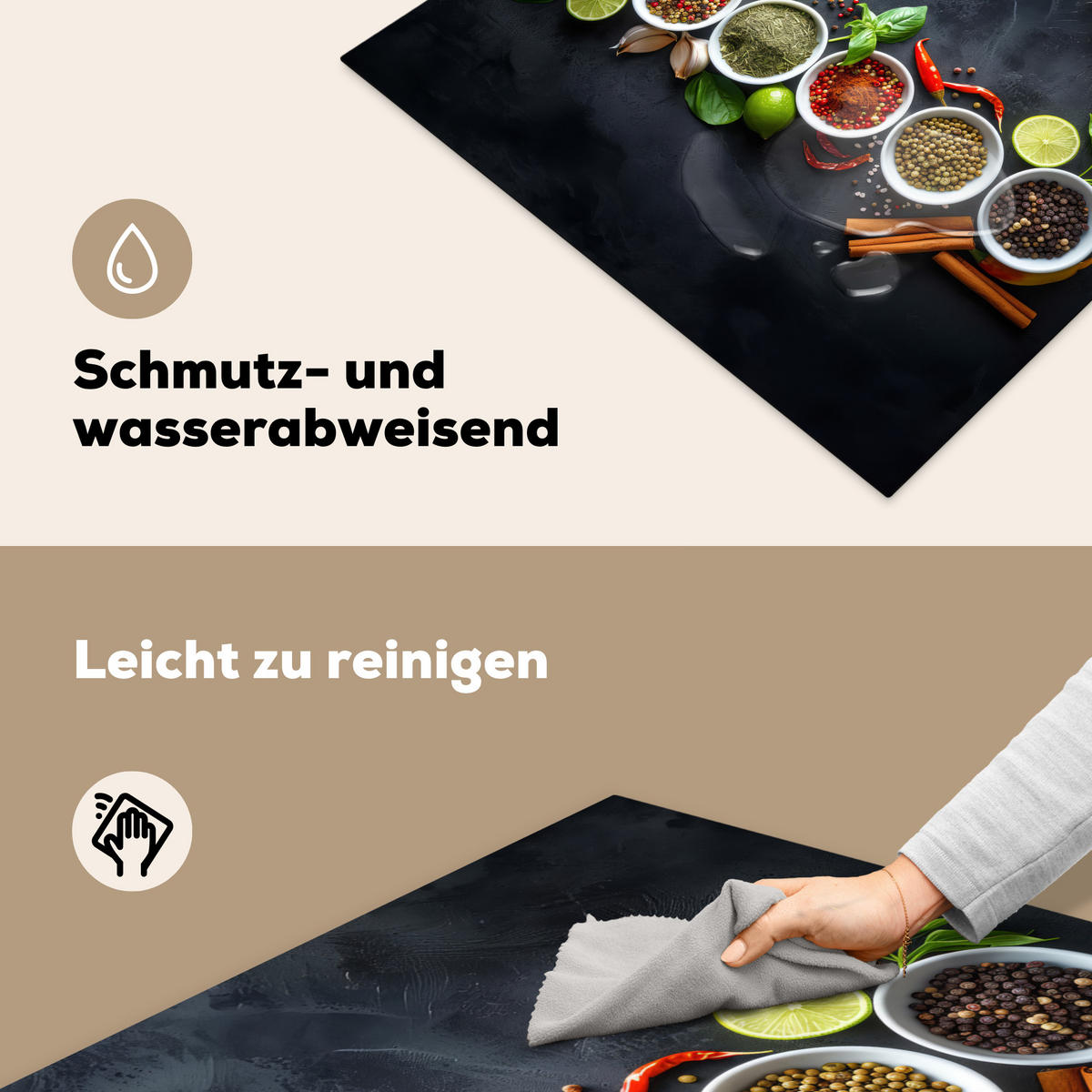 HERDABDECKPLATTE Kräuter - Gewürze - Konkrete Optik - Stilleben Induktionsmatte 77x59 cm - Multicolor, Kunststoff (77/59/0.2cm) - MuchoWow