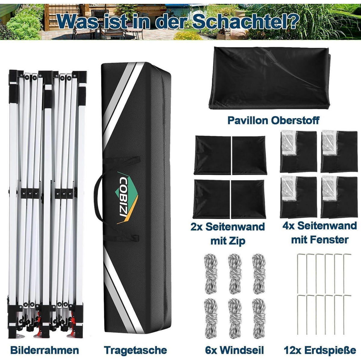 FALTPAVILLON 3 x 6 m Schwarz Wasserdicht UV50+ - Schwarz, Textil (300/300/600cm)