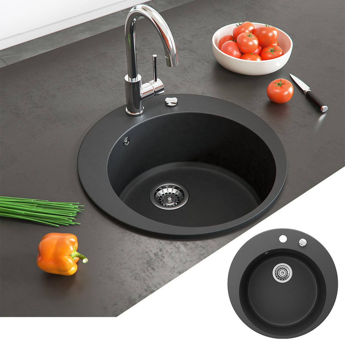 UMYVADLO Černá - černá, keramika (50.5/19/50.5cm) - Bergstroem