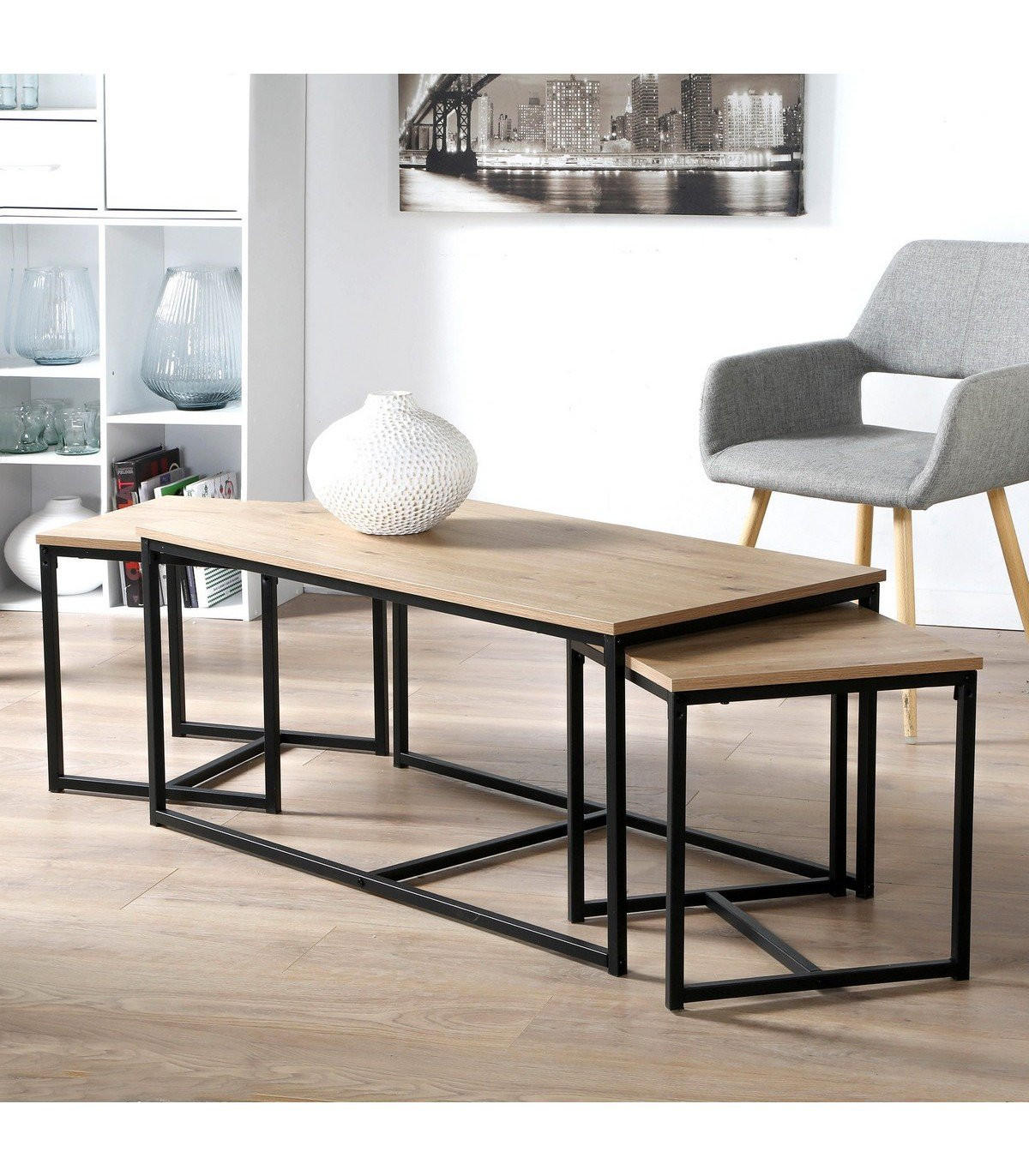 COUCHTISCHE zum Ausziehen im 3er Set - Eichefarben, Holzwerkstoff (100/50/45cm) - Calicosy
