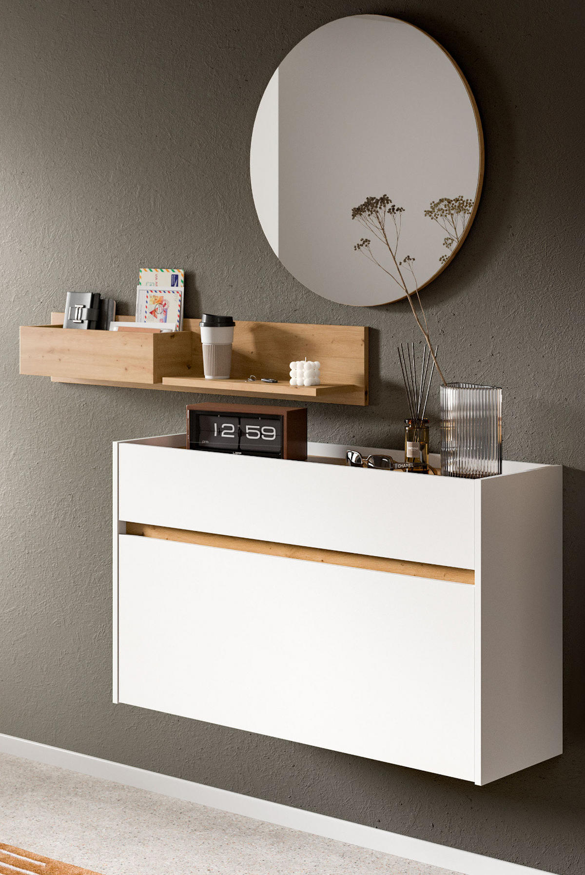 GARDEROBE-SET weiß und Artisan Eiche, Garderobe 3-teilig, 140 x 197 cm, Borga - Weiß/Eiche Artisan, Holzwerkstoff (140/197/32cm) - Inn.Furn