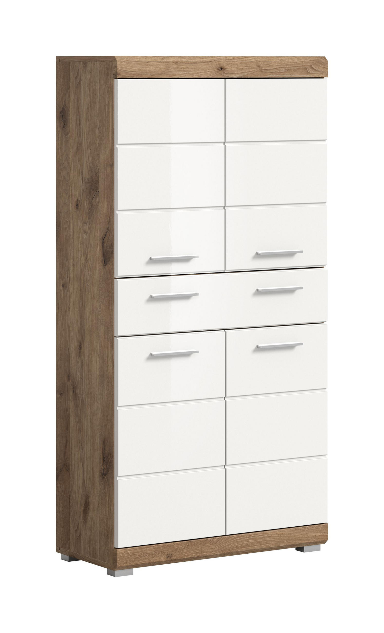 STANDSCHRANK breit Wave Bad in Nox Oak Nachbildung und weiß hochglanz B/H/T: 74x141x31 cm - Eichefarben, Holz (74/141/31cm)
