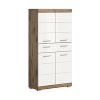 STANDSCHRANK breit Wave Bad in Nox Oak Nachbildung und weiß hochglanz B/H/T: 74x141x31 cm - Eichefarben, Holz (74/141/31cm)