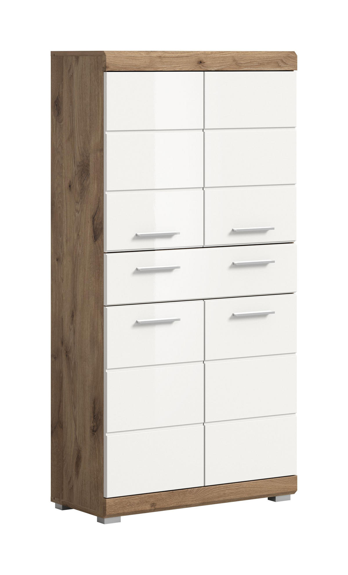 STANDSCHRANK breit Wave Bad in Nox Oak Nachbildung und weiß hochglanz B/H/T: 74x141x31 cm - Eichefarben, Holz (74/141/31cm)