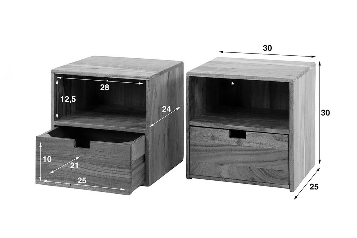 NACHTTISCH FATY 2ER SET Holz Akazie - Braun, Holz (30/30/25cm) - KAWOLA