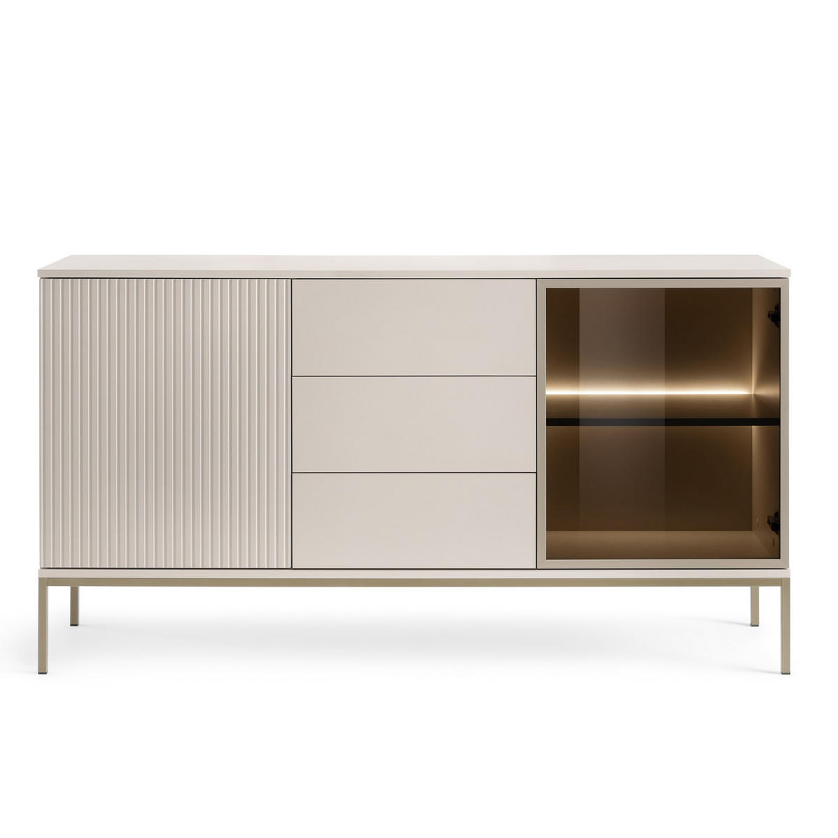 SIDEBOARD SENTIERO 154/83/39 cm mit LED 3 Schubladen und 2 Türen Kaschmir - Kaschmir, Holzwerkstoff (154/83/39cm) - MASSENO