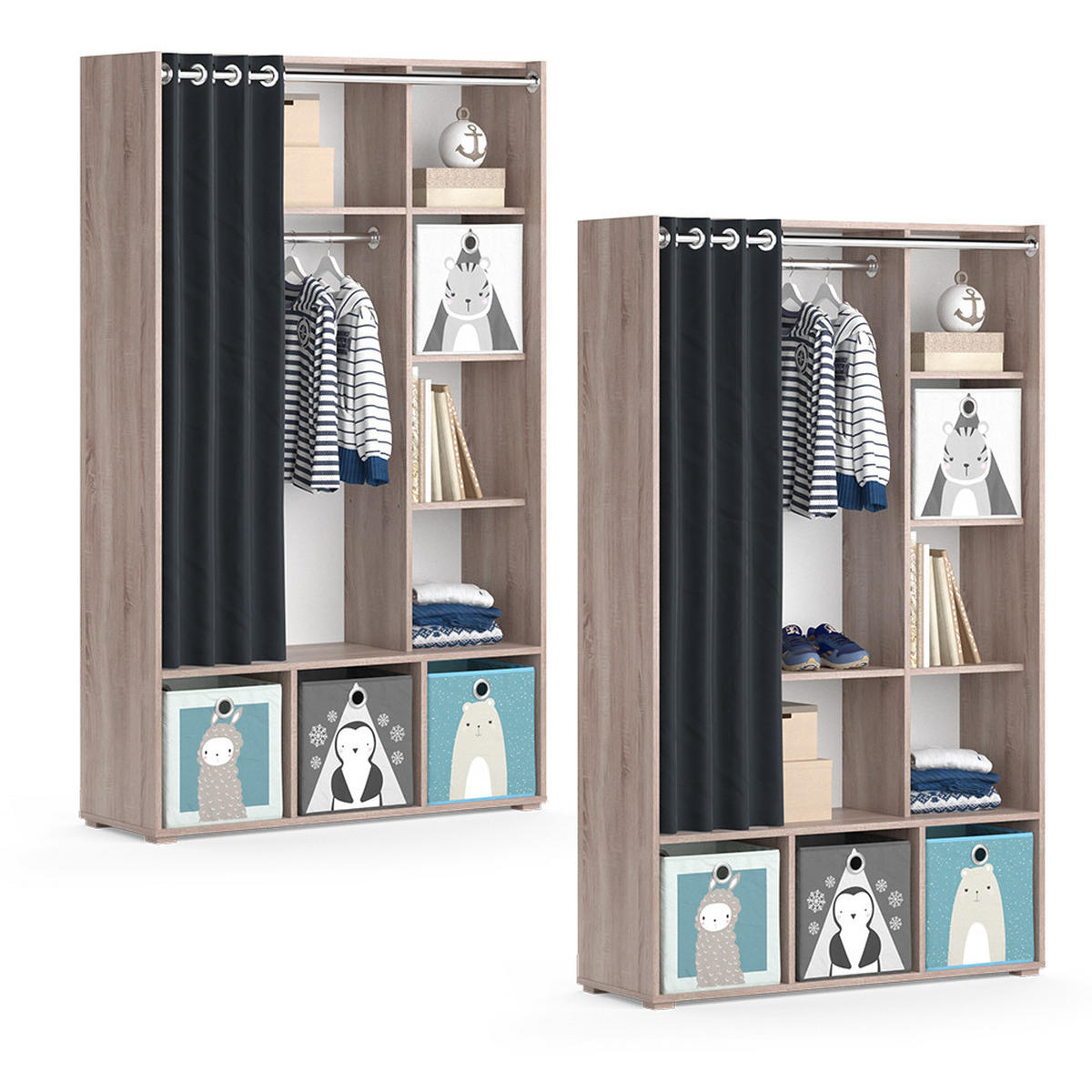 KINDERKLEIDERSCHRANK Luigi Sonoma 105.8 x 178.1 cm Mit Faltboxen (grau) - Grau/Sonoma Eiche, Holzwerkstoff (105.8/178.1/38cm) - Vicco