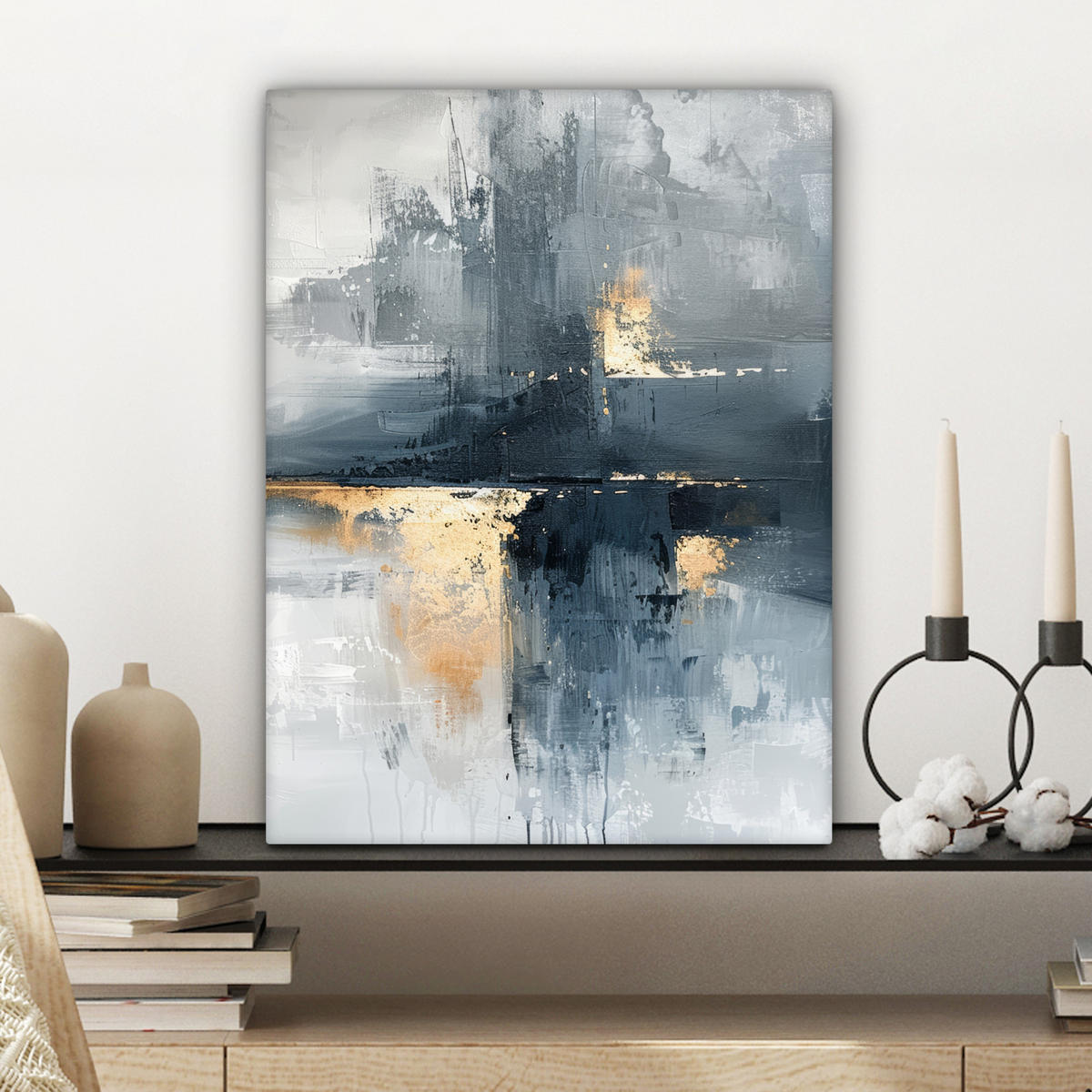 LEINWANDBILD Kunst - Grau - Gold - Abstrakt 30x40 cm - Dunkelgrau, Textil (30/40cm) - MuchoWow