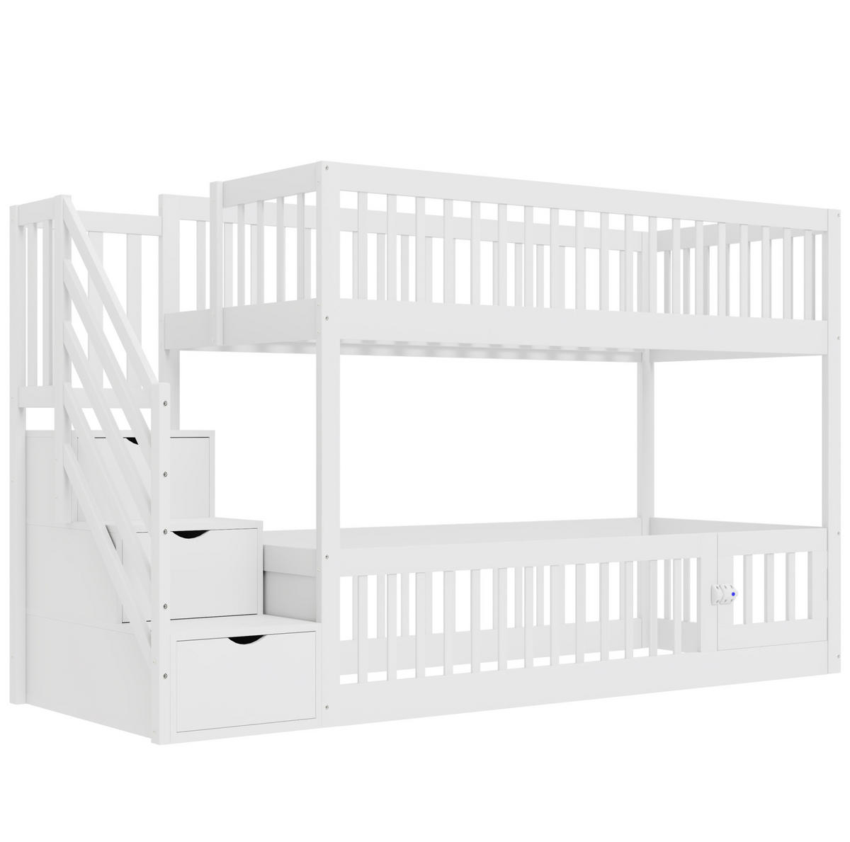ETAGENBETT 90/200 cm mit Stauraumtreppe, Schubladen und Spielbereich, Weiß - Weiß, Holzwerkstoff (90/200cm) - Redom