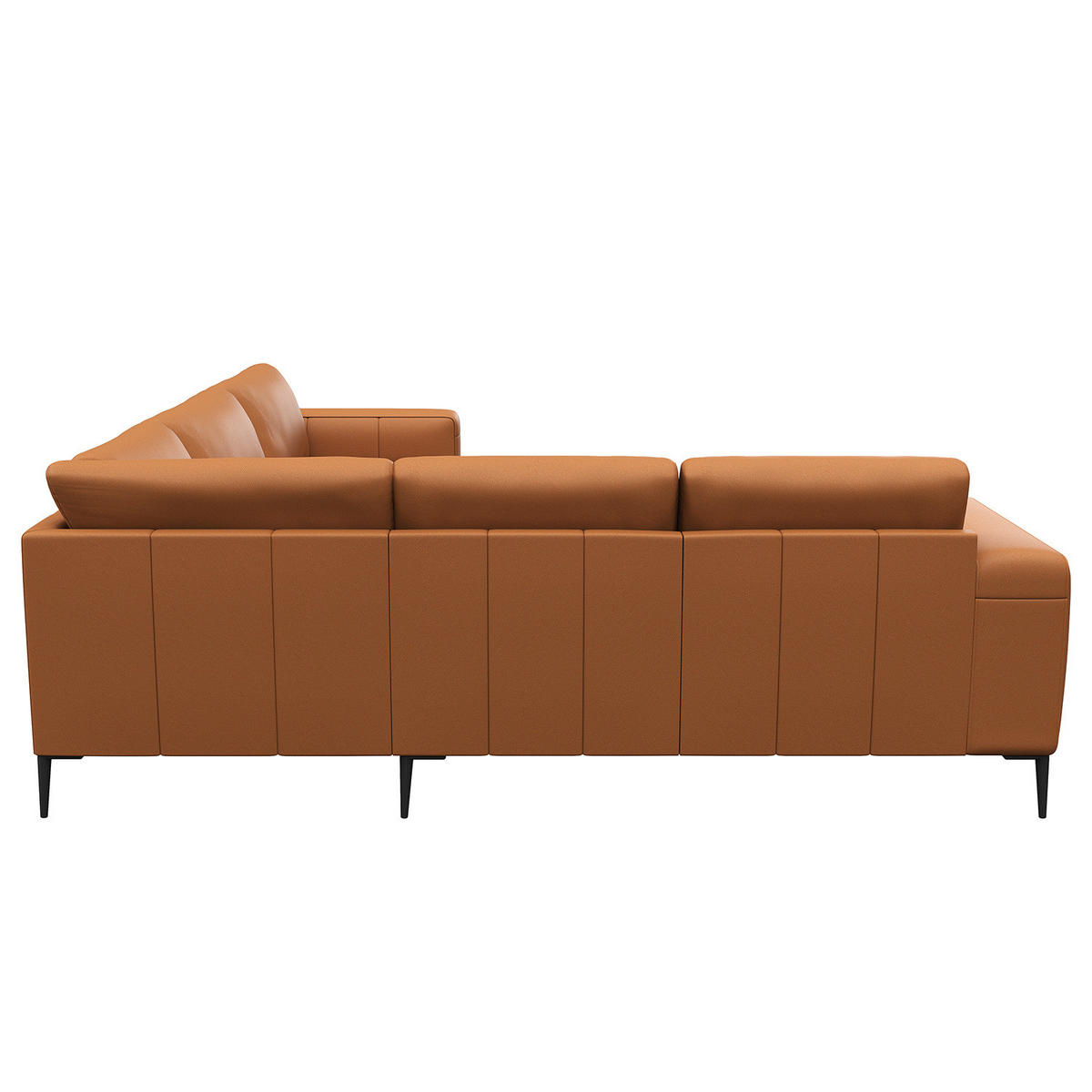 ECKSOFA mit Ottomane - Cognac/Schwarz, Leder/Metall (290/230cm) - home24