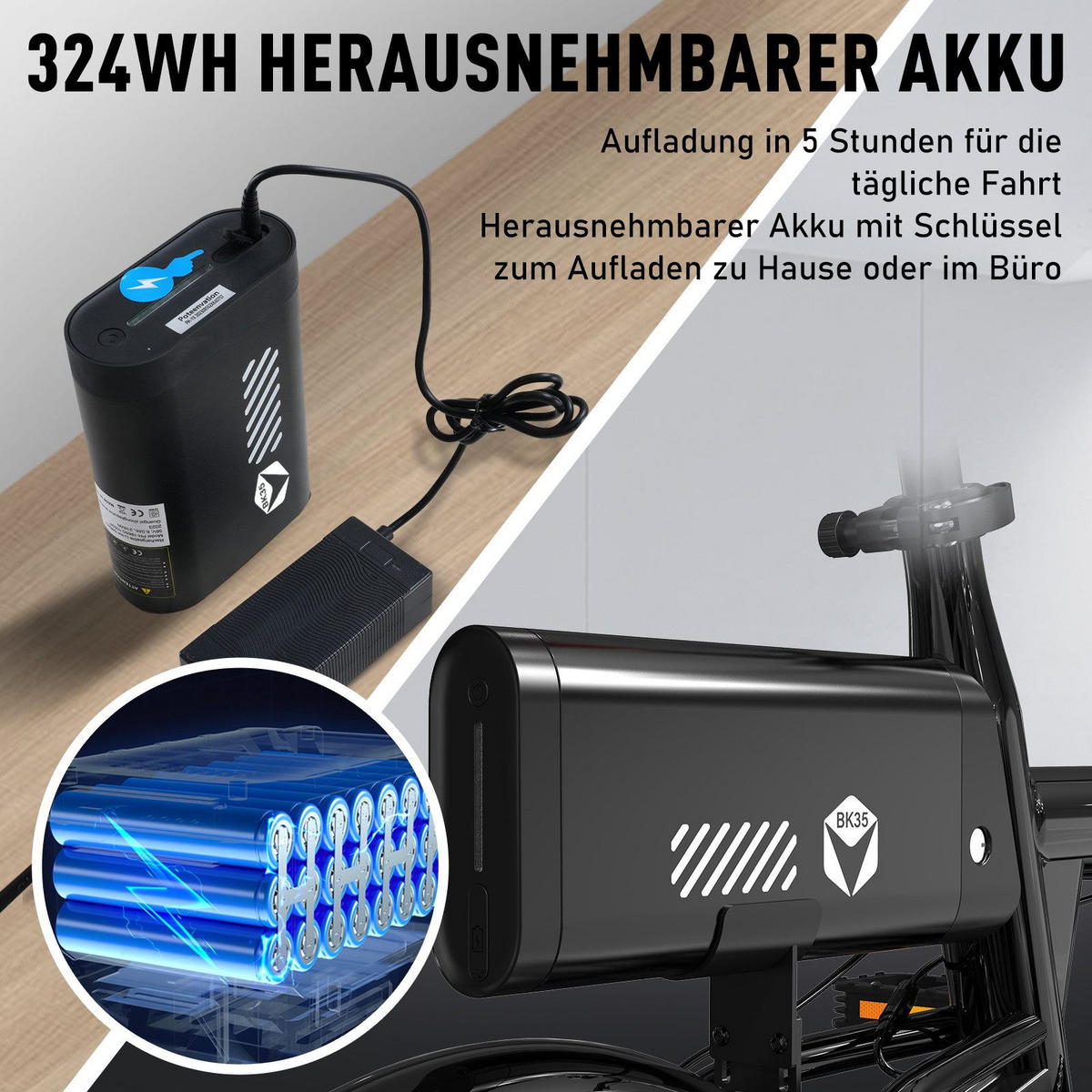 E-BIKE BK35S Klapprad 16 Zoll APP, Max. 25km/h - Schwarz, Metall (42cm) - HITWAY
