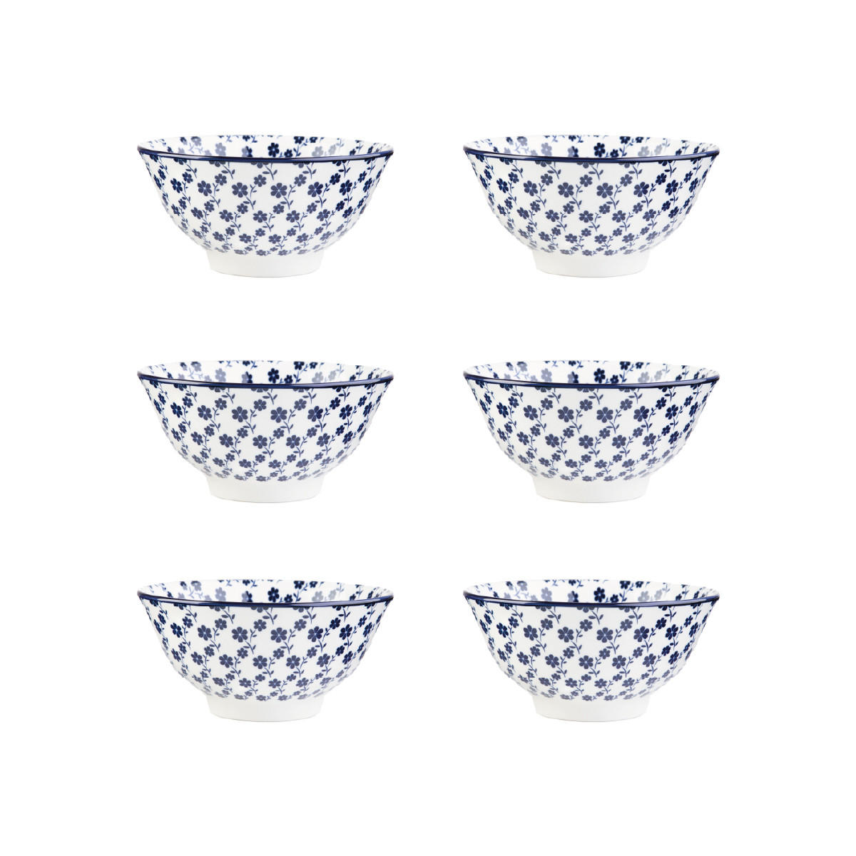SCHALENSET Navia dunkelblau geblümt 15 cm 6er-Set - Dunkelblau, Keramik (15cm) - Homla