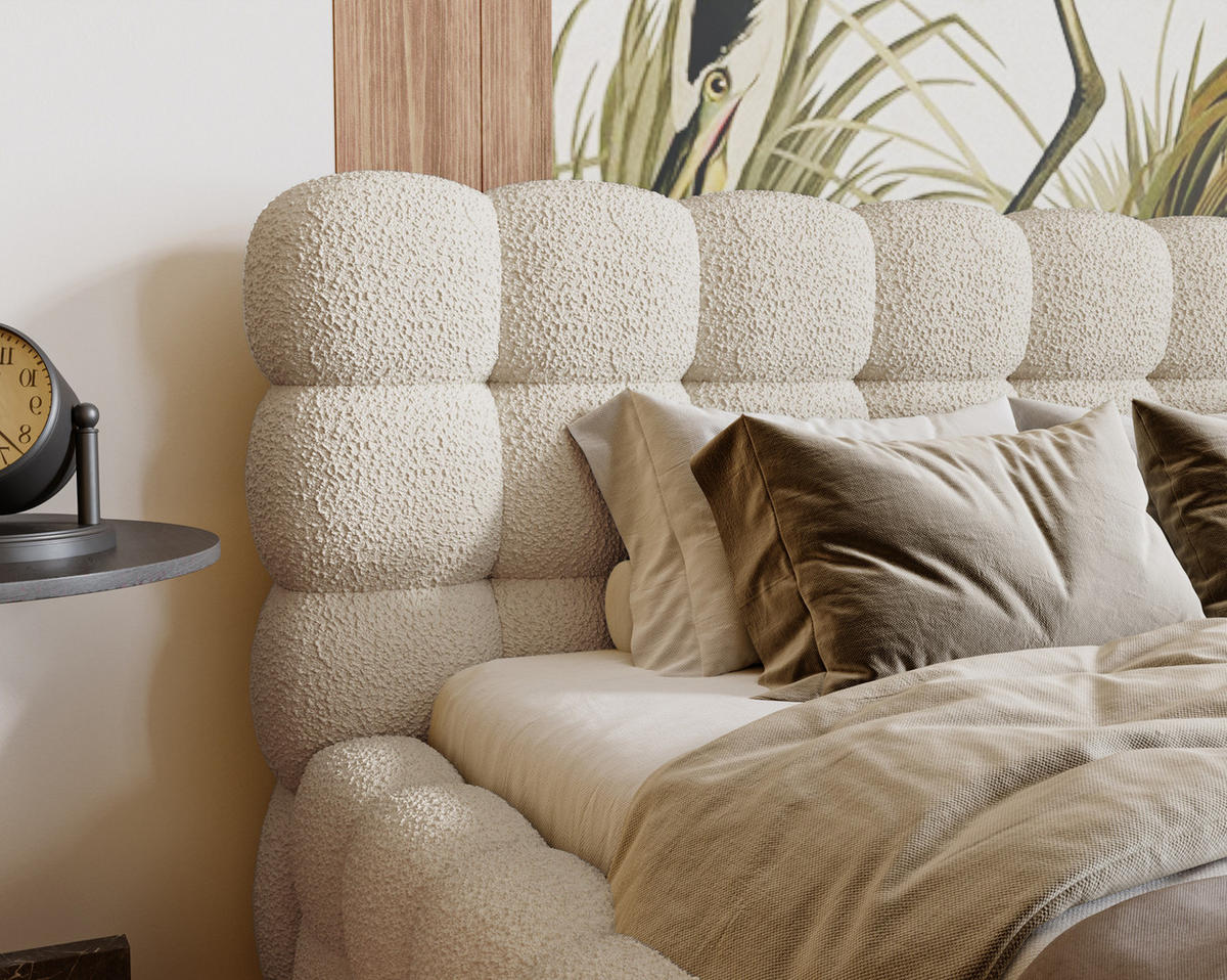 POLSTERBETT 140x200 cm Parlas Bis, Bettkasten, Lattenrost, Boucle, Creme - Creme, Holz/Textil (140/200cm) - Emporius