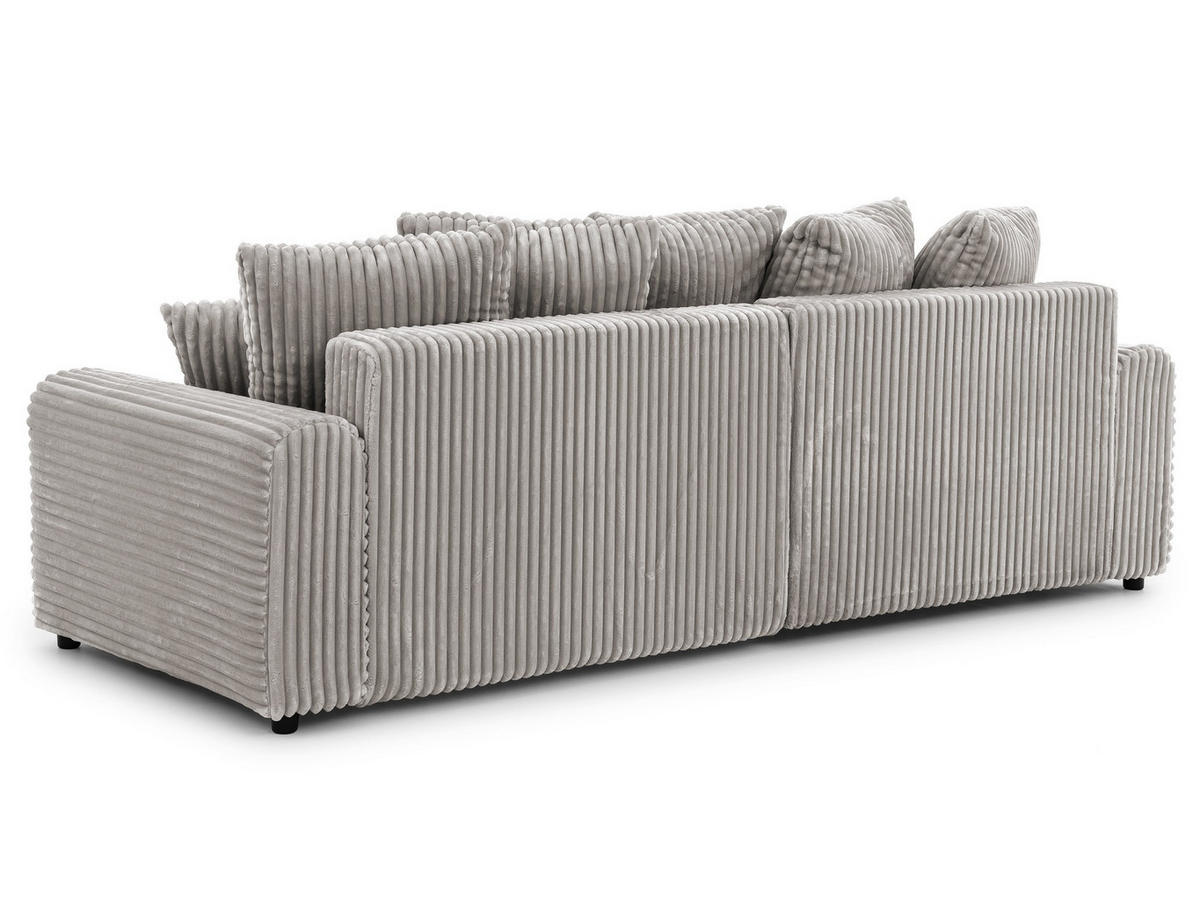 ECKSOFA Calma mit Schlaffunktion und Bettkasten im Bumpy-Design aus weichem Taupe Plüschcord - Ottomane links - Taupe/Schwarz, Holz/Kunststoff (239/140cm) - S-Style
