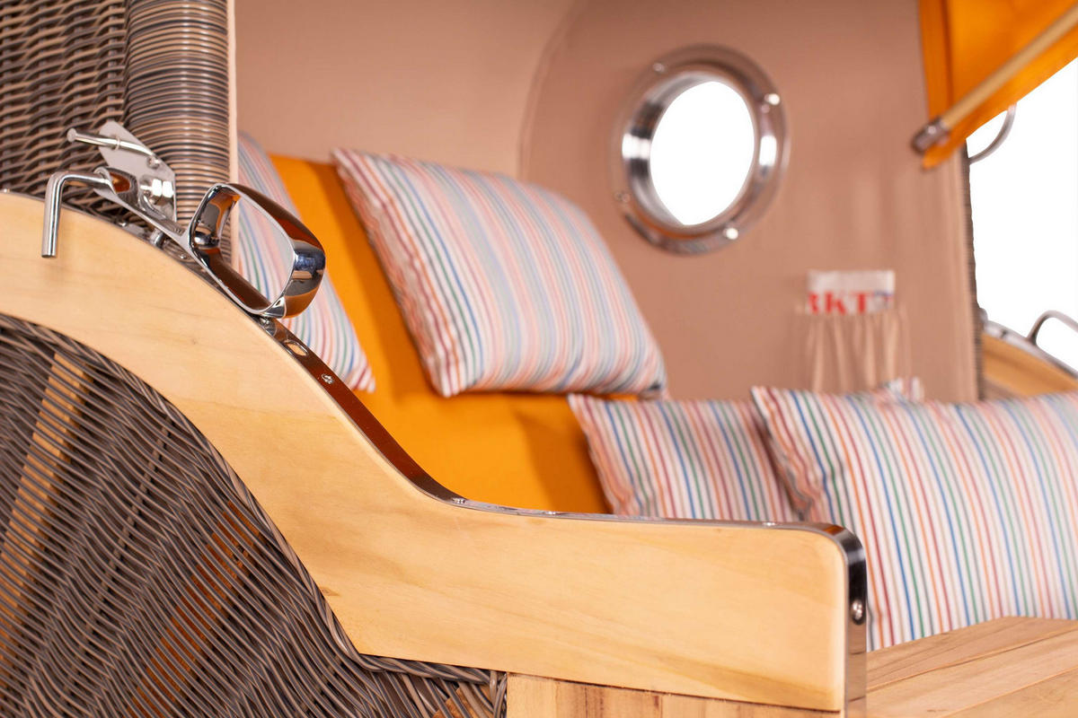 STRANDKORB Baltikum Teak 2,5 Sitzer - Gelb/Braun, Holz/Metall (142/170/95cm) - Mr. Deko