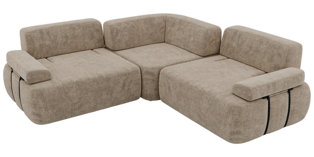 ECKSOFA MIREO L - Beige Schenille grob gewebt - Beige/Schwarz, Kunststoff/Textil (257/257cm) - MKS