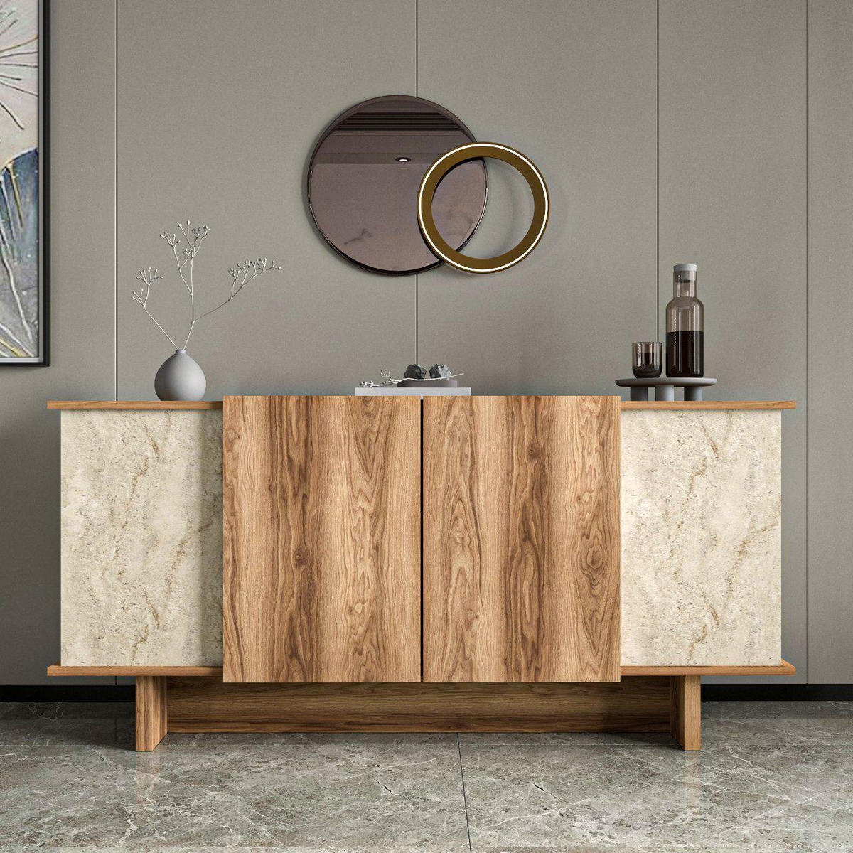 BUFFETSCHRANK diana beige - Beige, Holz (40/81/180cm) - Habitat Garten