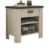 NACHTTISCH weiß Pinie, anthrazit, Landhaus Nachtkommode mit Schubkasten in Komforthöhe - Anthrazit/Weiß, Holzwerkstoff/Metall (60/61/39cm) - Furn.Design