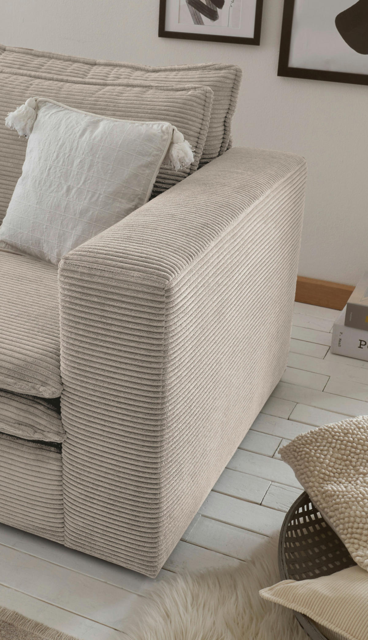 LOVESEAT Set beige Cord, Loungesessel inklusive Hocker - Beige, Holz/Kunststoff (110/83/161cm) - Furn.Design