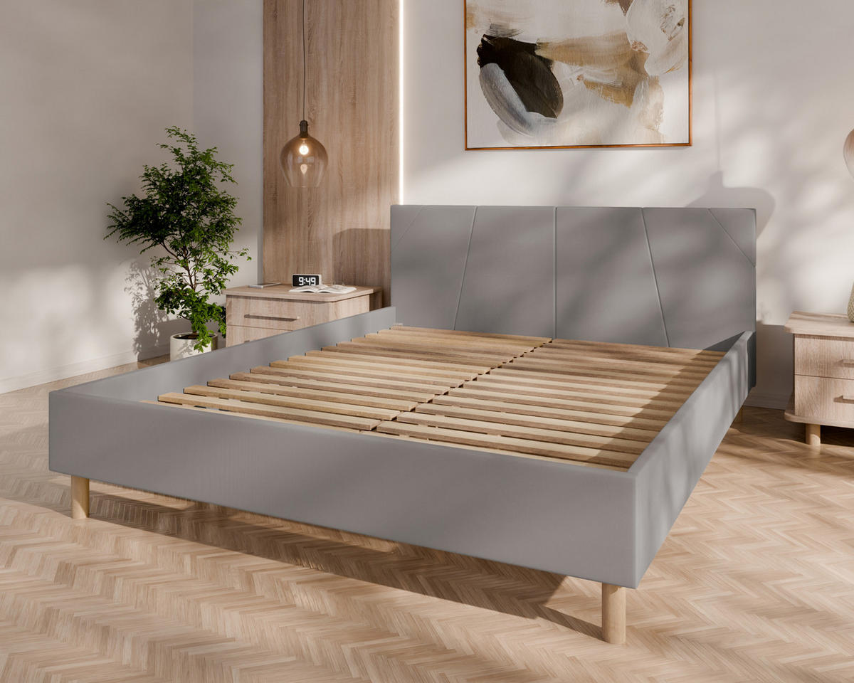 POLSTERBETT ALMORE 160x200cm Elegantes Polsterbett für modernen Wohnstil , Taschenfederkernmatratze mit kokos KORNOS (20cm), stahl - Dunkelgrau, Holz - Homesy
