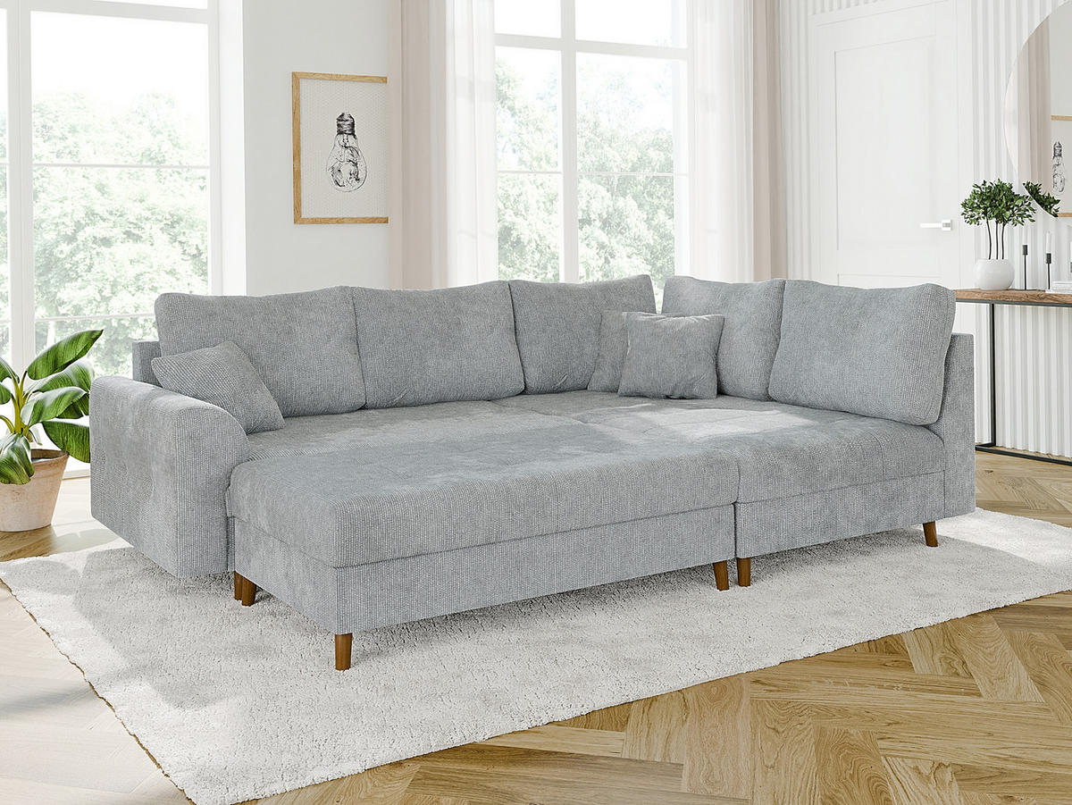 ECKSOFA inkl. Hocker Sigurd Hellgrau Chenille - Ottomane rechts - Hellgrau/Braun, Holz/Textil (231/161cm) - S-Style Möbel