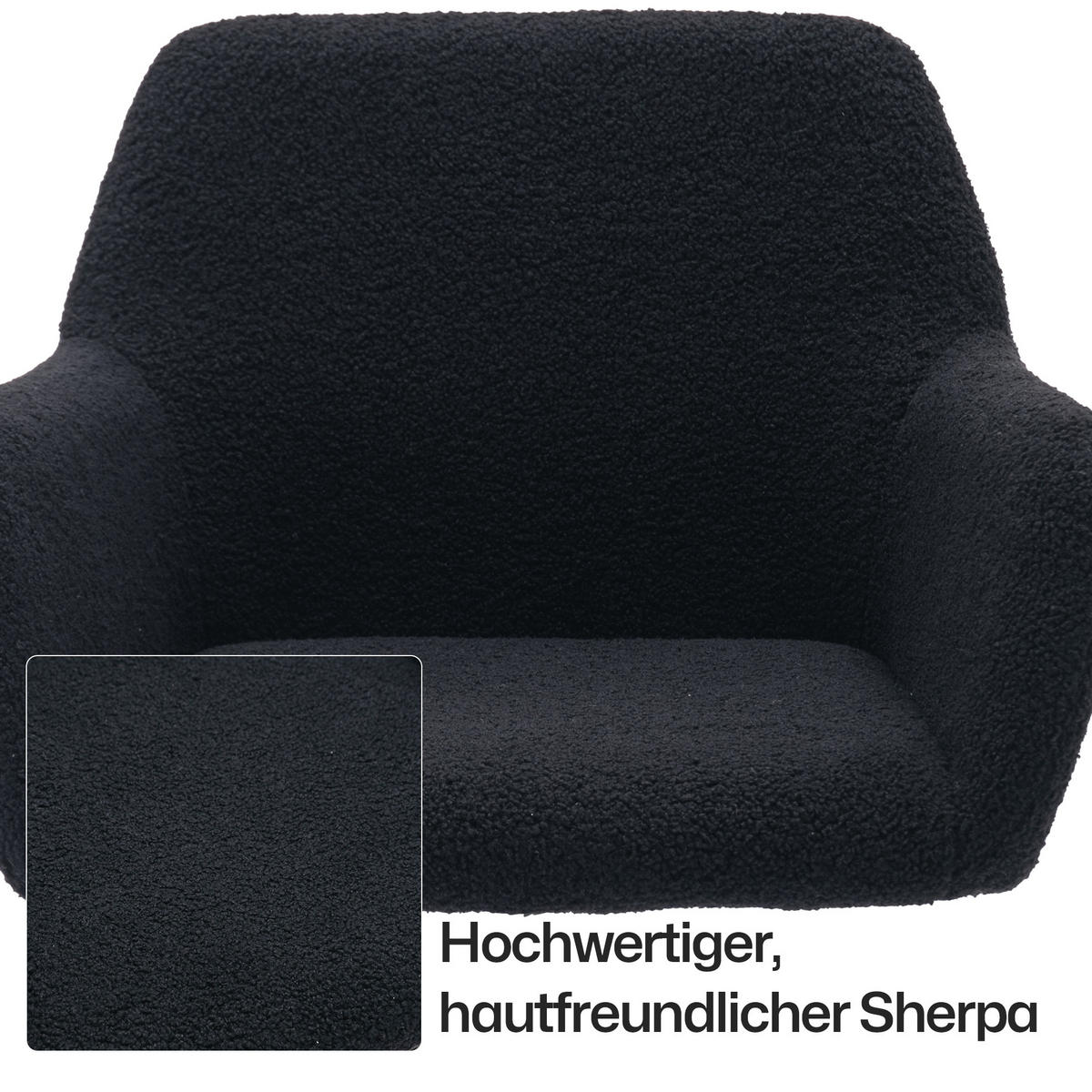BÜROSTUHL in Schwarz 53x53x55 cm mit Kunstpelzbezug, höhenverstellbar und drehbar - Schwarz, Kunststoff (53/55/53cm) - IVMEU