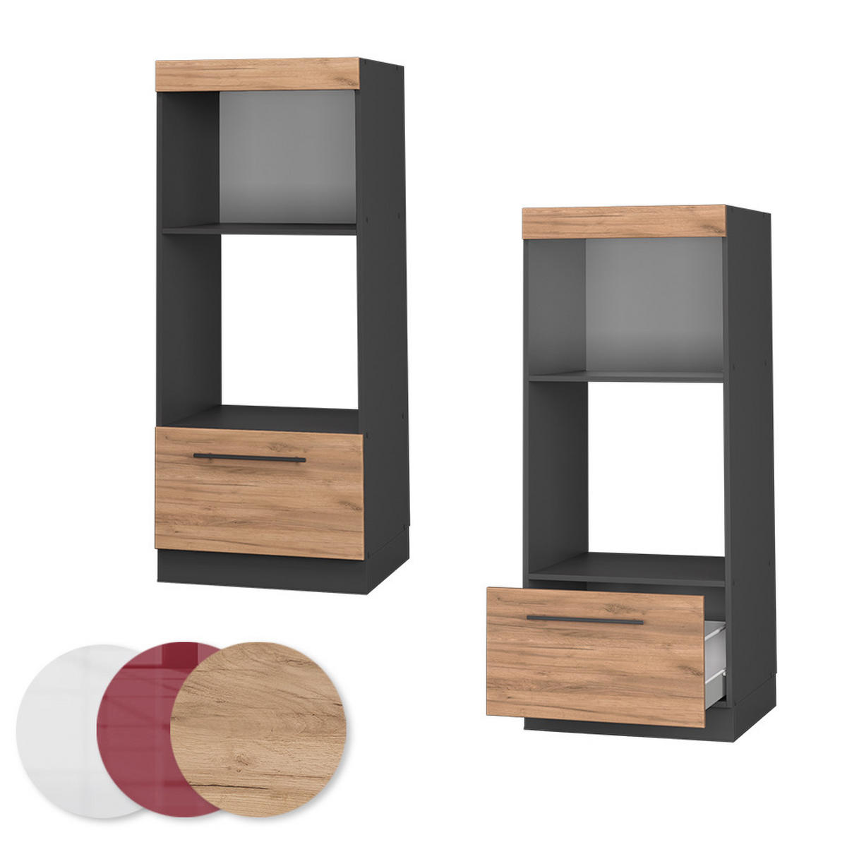 MIKROWELLENSCHRANK Fame-Line Goldkraft Eiche 60 cm offen - Anthrazit/Eiche Wotan, Holzwerkstoff (60/153.6/58.1cm) - Vicco