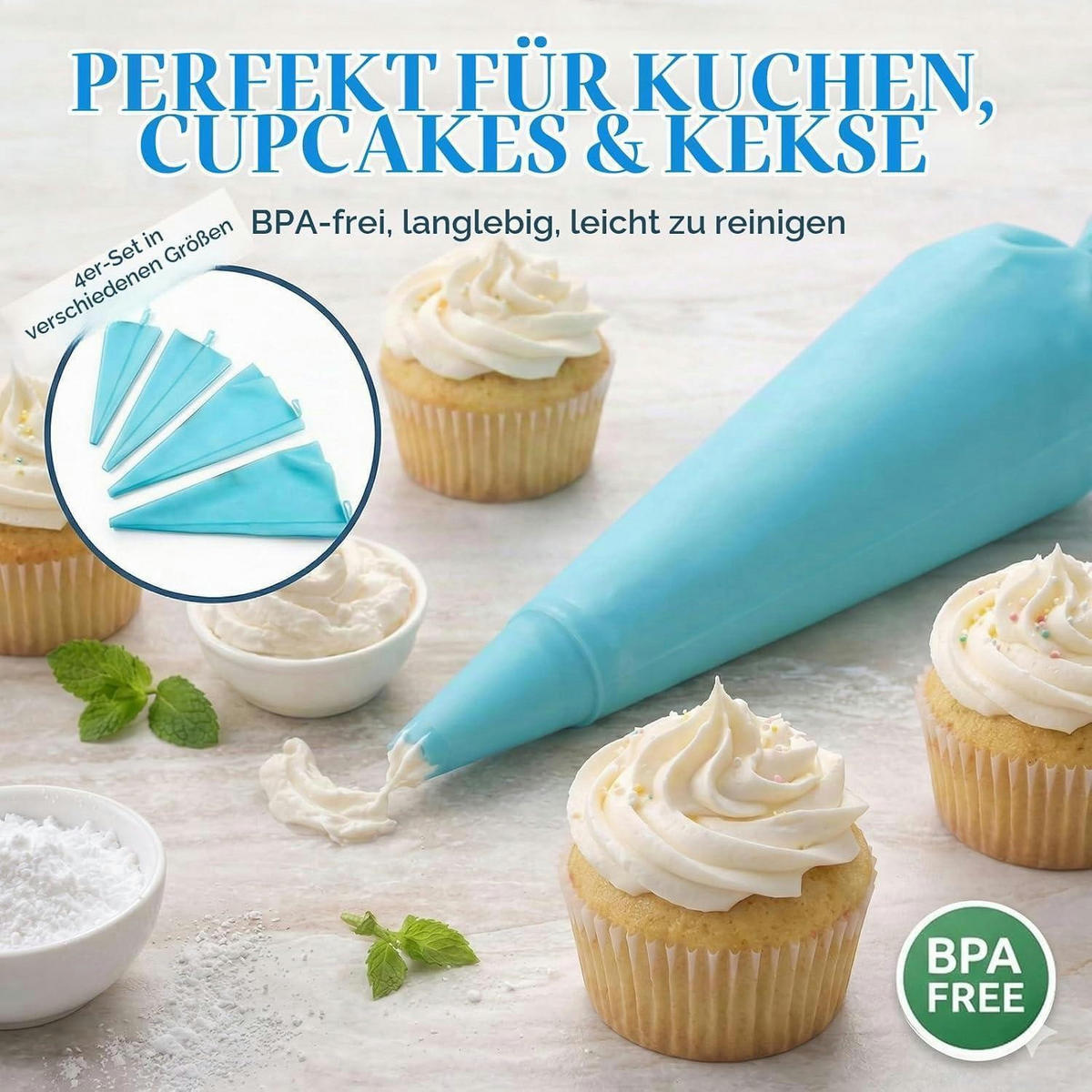 SPRITZBEUTEL 4-teiliges Set TPU 30-45 cm - Hellblau, Kunststoff (1/1/45cm)