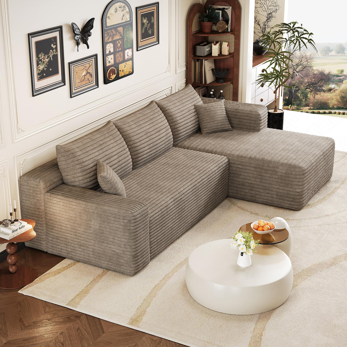 L-FÖRMIGES ECKSOFA Camel 241/151/58 cm 3-Sitzer Ohne Montage - Cognac, Textil (241/151cm) - PANGIVO