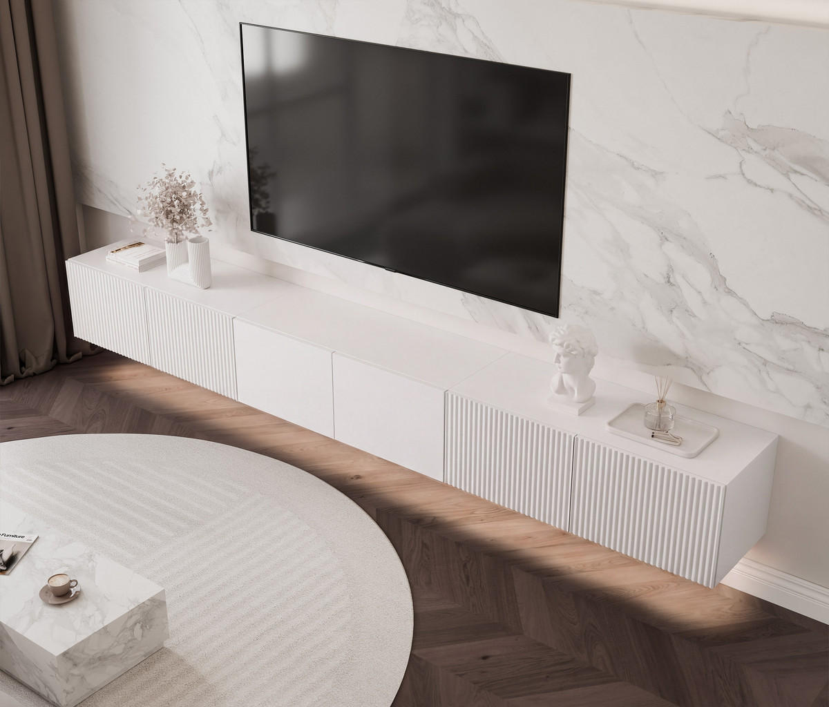 TV-LOWBOARD ANGEL mit LED-Beleuchtung, 300 cm Weiß matt - Weiß, Holzwerkstoff (300/36/40cm) - Idohome