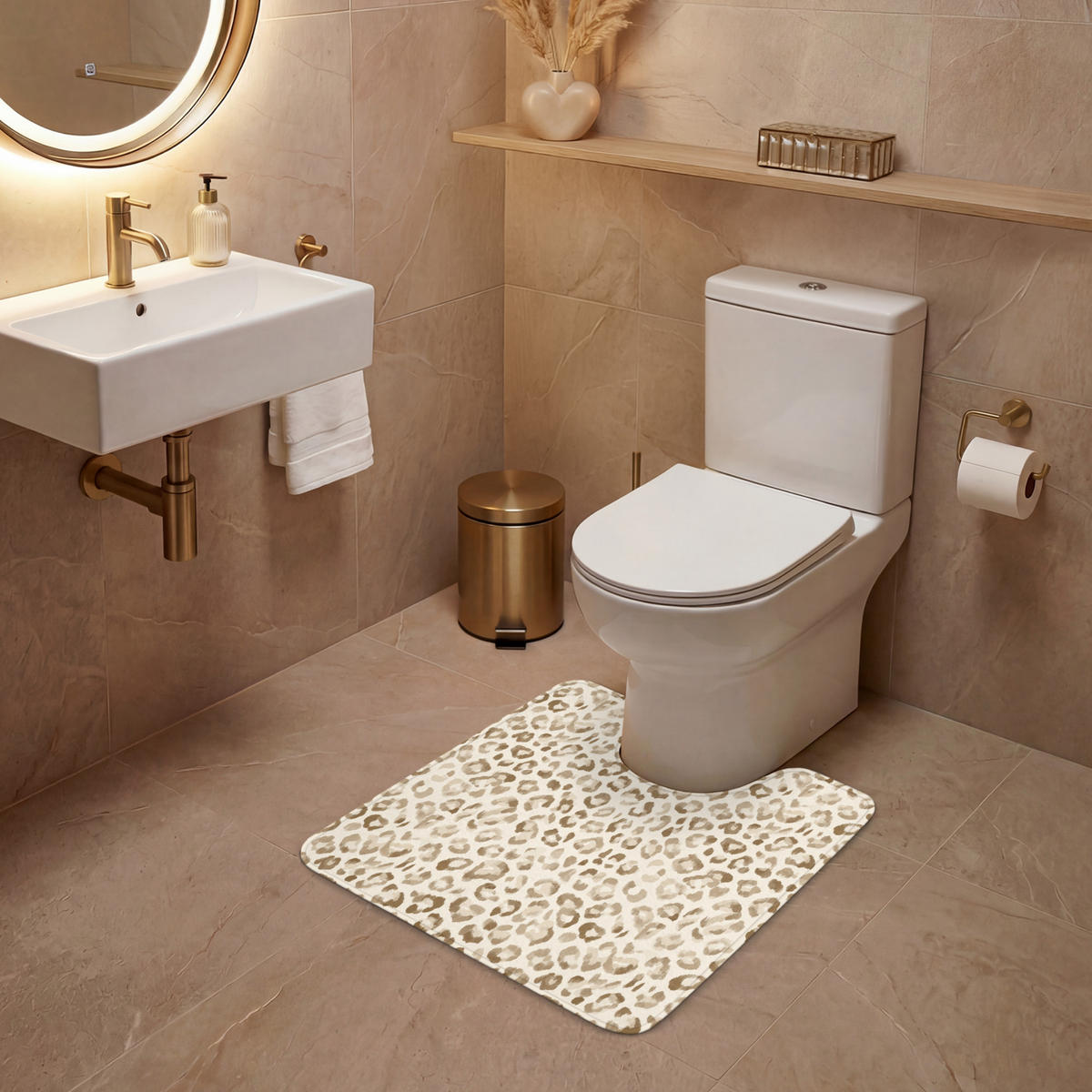 WC PŘEDLOŽKA Leopard - Classic - Béžová 55x60 cm - světle hnědá, textil/plast (55/1cm) - OnlyWow