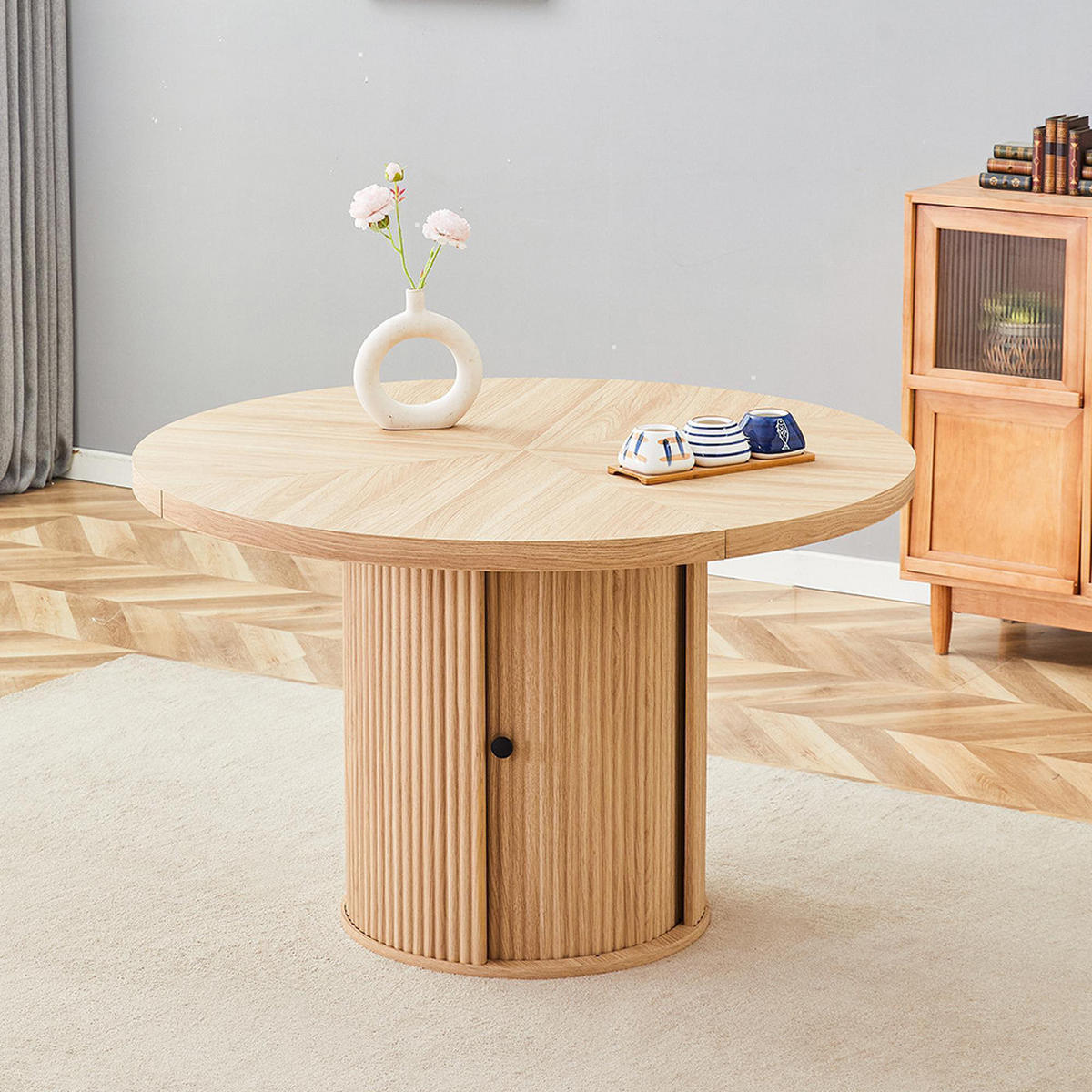 ESSTISCH mit Stauraum, Holzoptik, 115cm, Naturfarbe - Naturfarben, Holz/Holzwerkstoff (115/115/74cm) - KOMHTOM