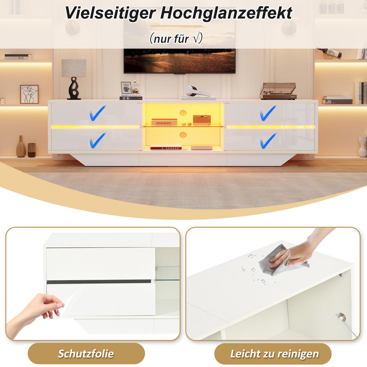 TV-LOWBOARD 160x35x44.5cm Weiß mit LED und 2 Türen - Weiß, Holzwerkstoff (160/44.5/35cm) - FLIEKS