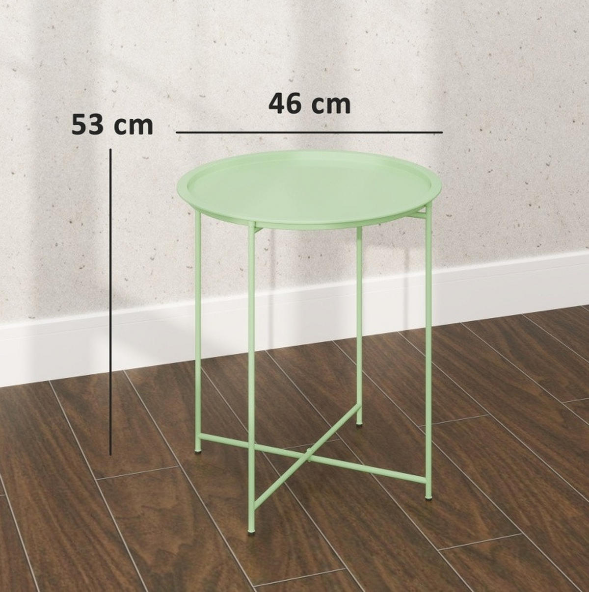 GARTENTISCH 46/46/53 cm grün aus Stahl mit abnehmbarem Tablett - Grün, Metall (46/46/53cm) - OKWISH